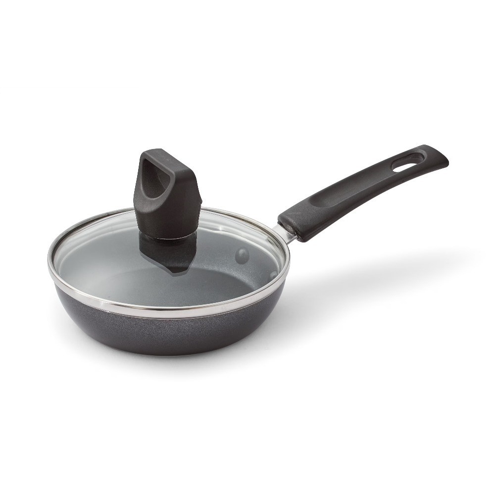 Nonstick Single Egg Frying Pan with Lid 4.5 Inch Small Black Easy Clean Cookware