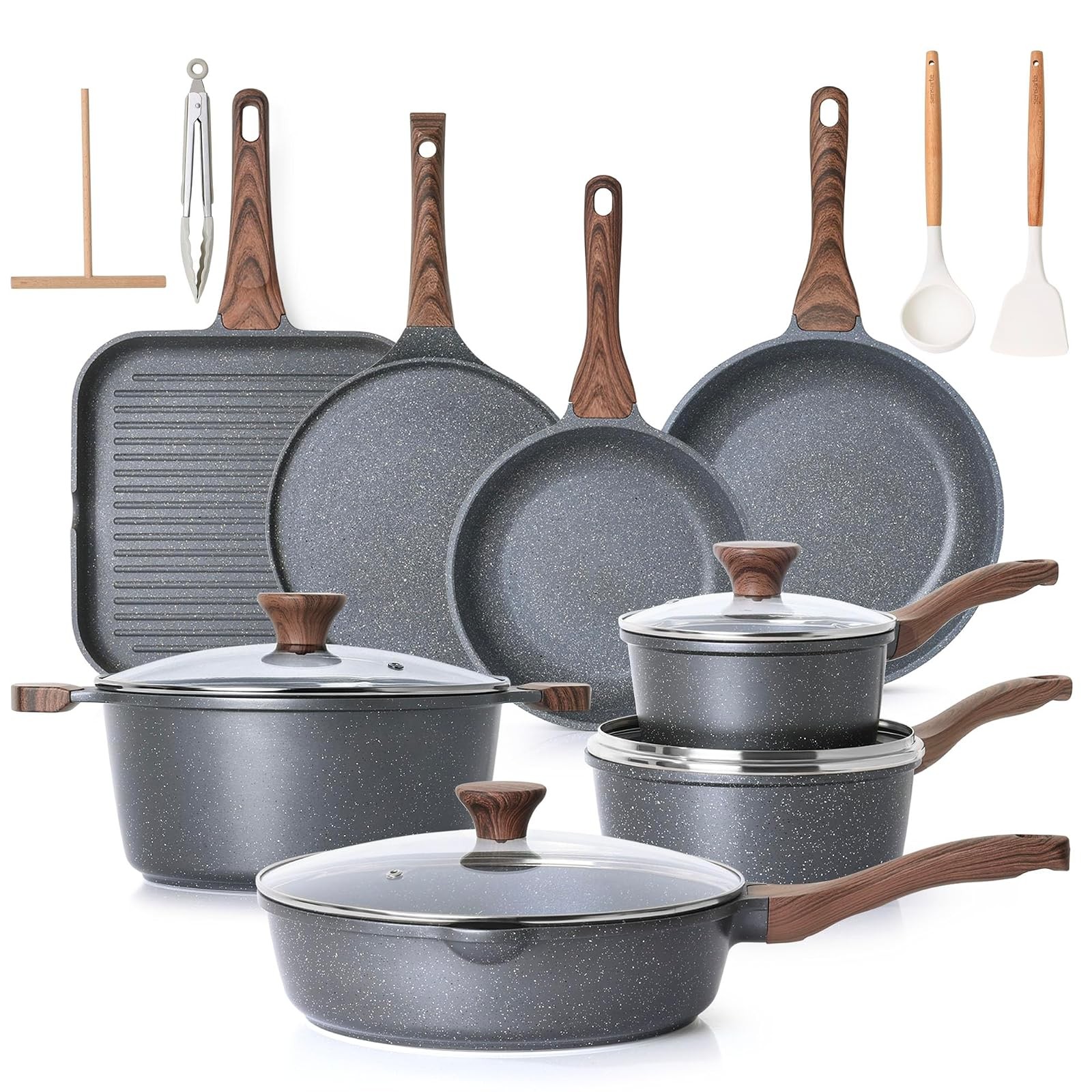 SENSARTE Gray Granite Nonstick Cookware Set 23 PCS