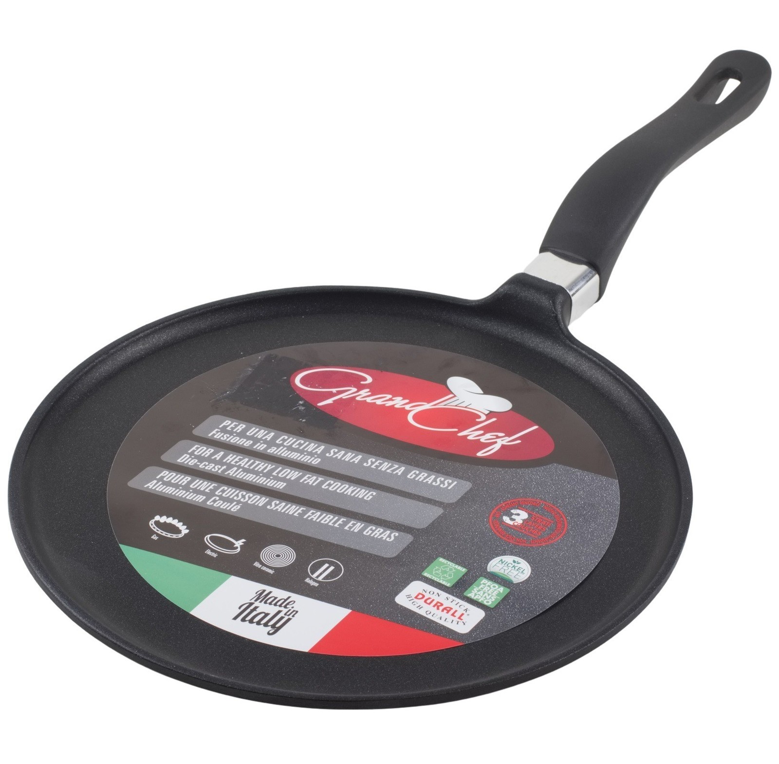 Roch Guss Grand Chef Crepe Griddle Pan Made in Italy 24 cm