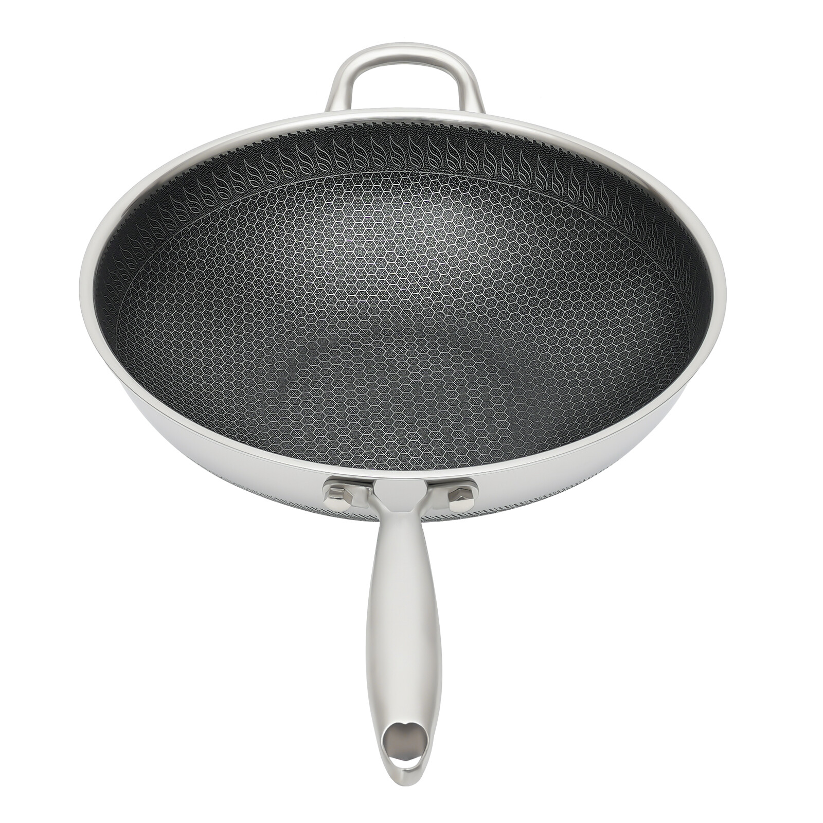 Non Stick Double Sided Honeycomb Cooking Frying Wok Pan with Lid Stainless Steel