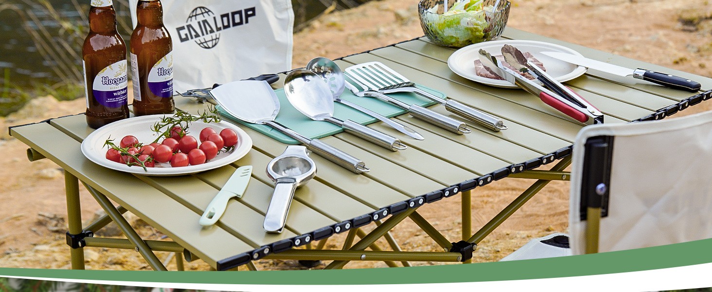 Portable Camping Cooking Utensils Set, Camp Kitchen Set with Organizer Bag, RV