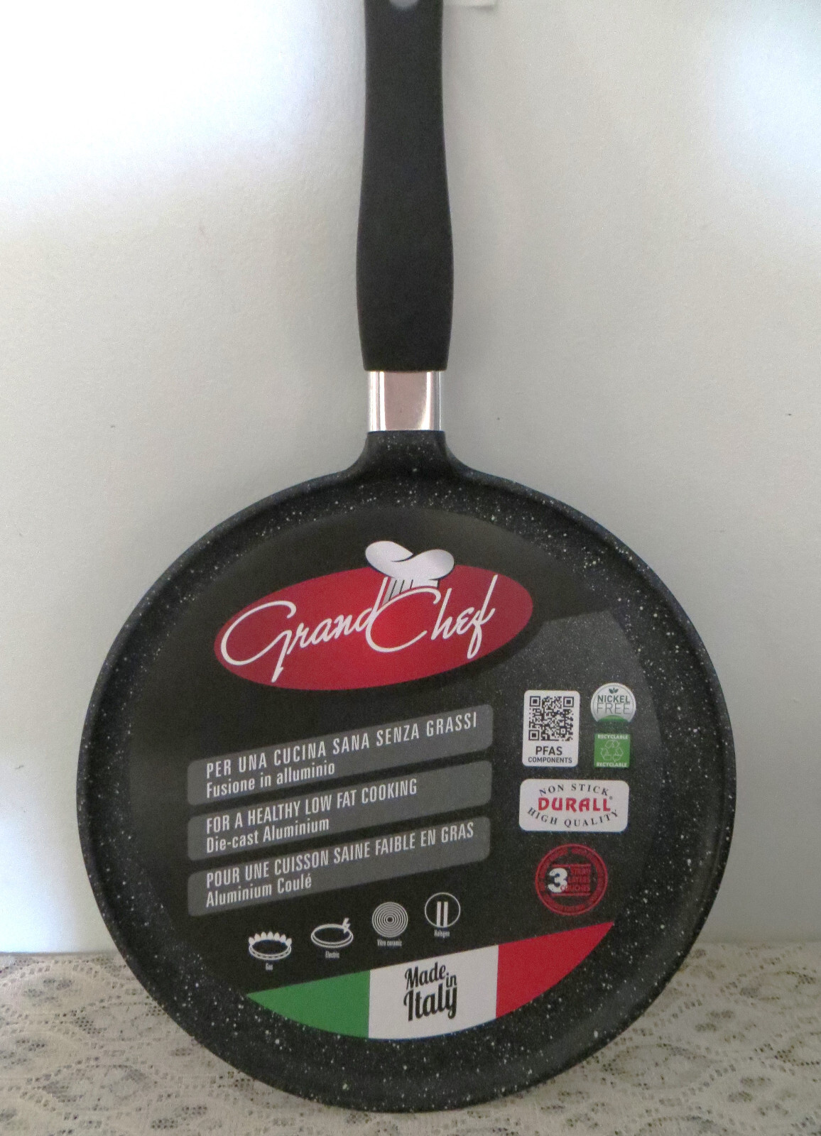 ROCH GUSS Grand Chef Flat Crepe Pan~S 24 cm 10”-Non Stick ~Made in ITALY NEW