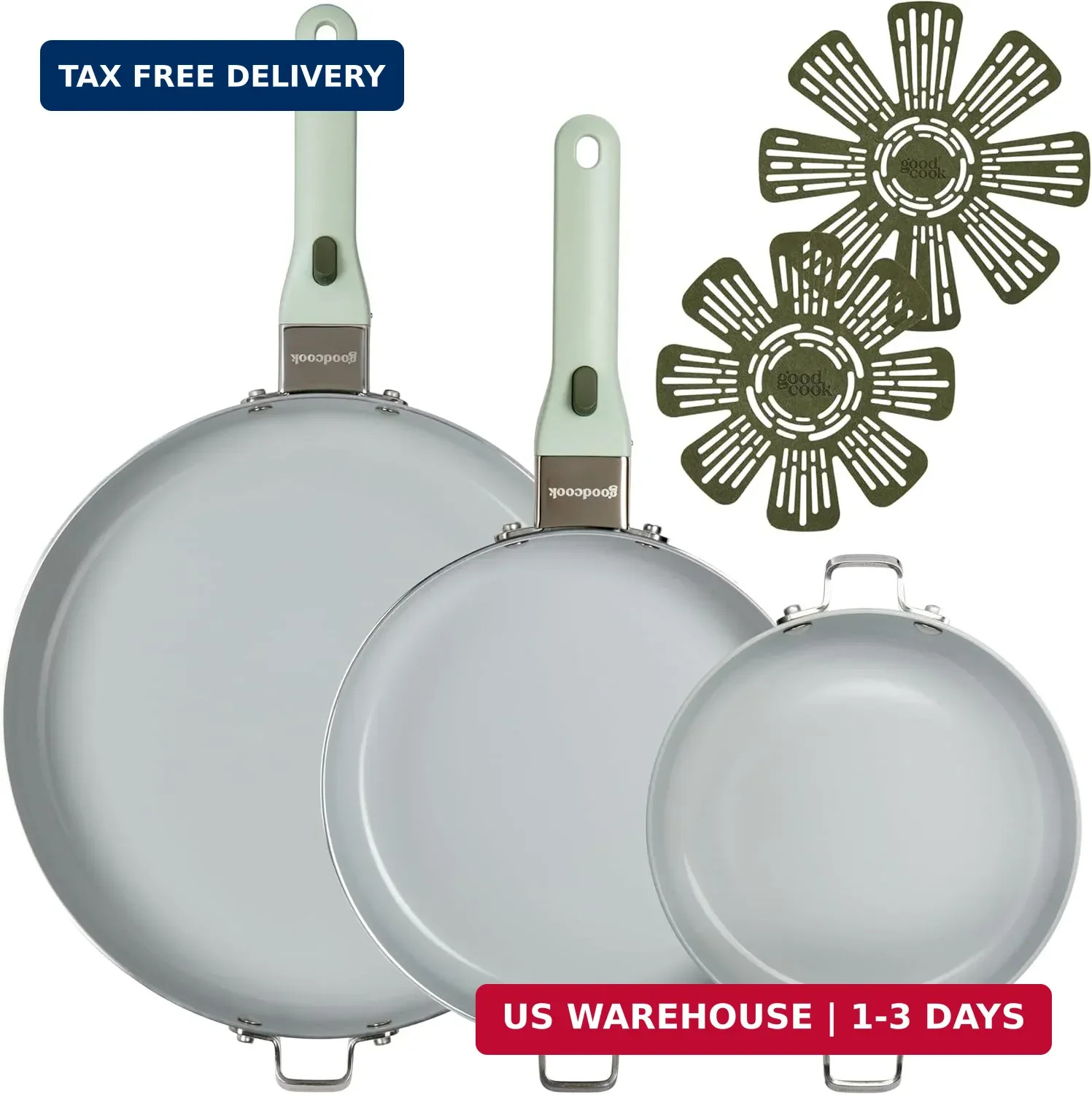 GoodCook Ceramic Cookware Set 7-Piece with Removable Handles, Induction Compatib