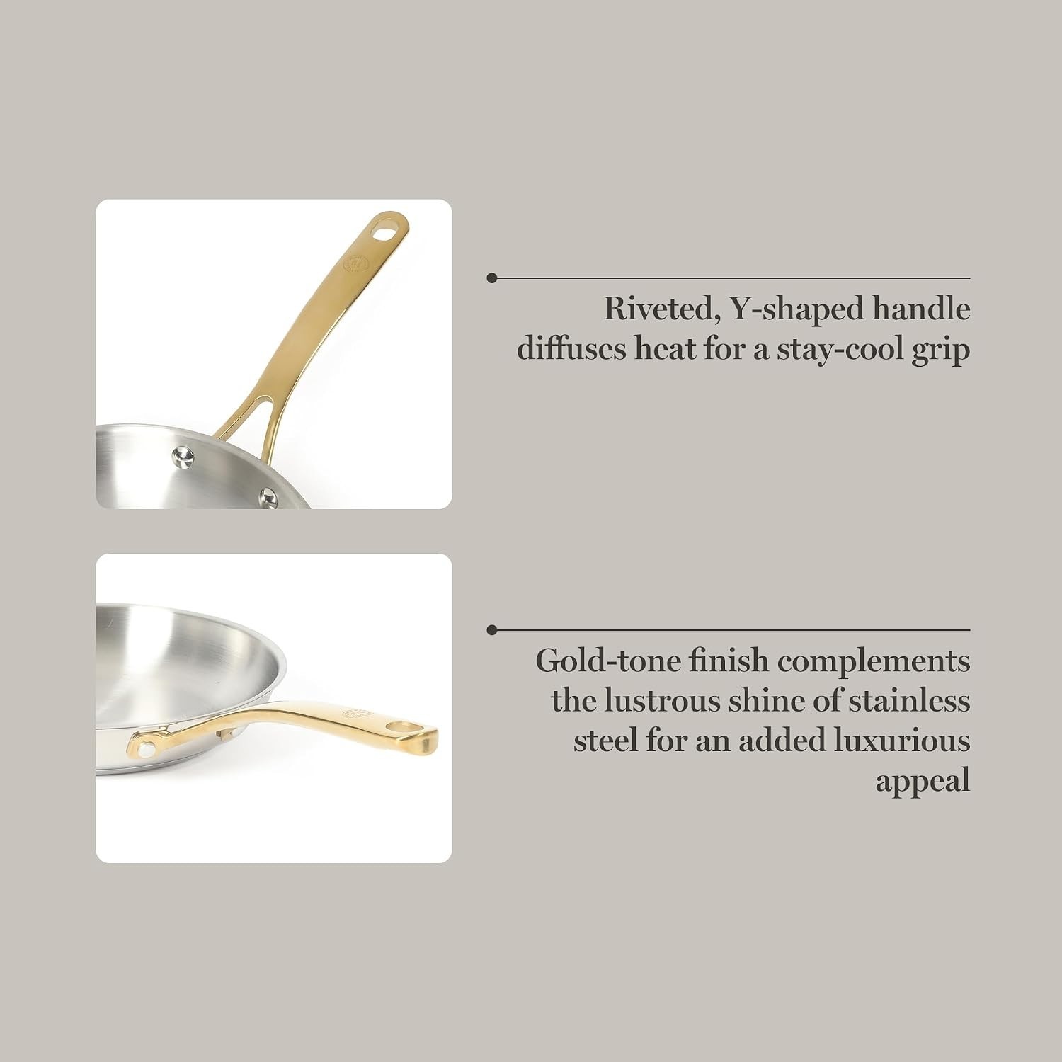 Castelle 9.5-Inch Stainless Steel Frying Pan with Gold-Tone Handle – Tri-Ply …