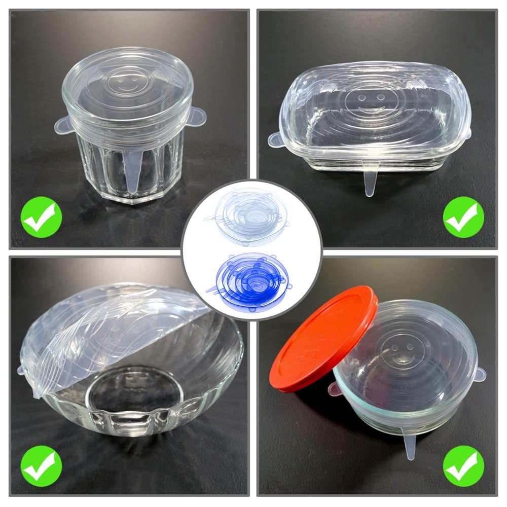 12 Pcs Silicone Stretch Lids Reusable Bowl Covers for Bowls Pots Cups