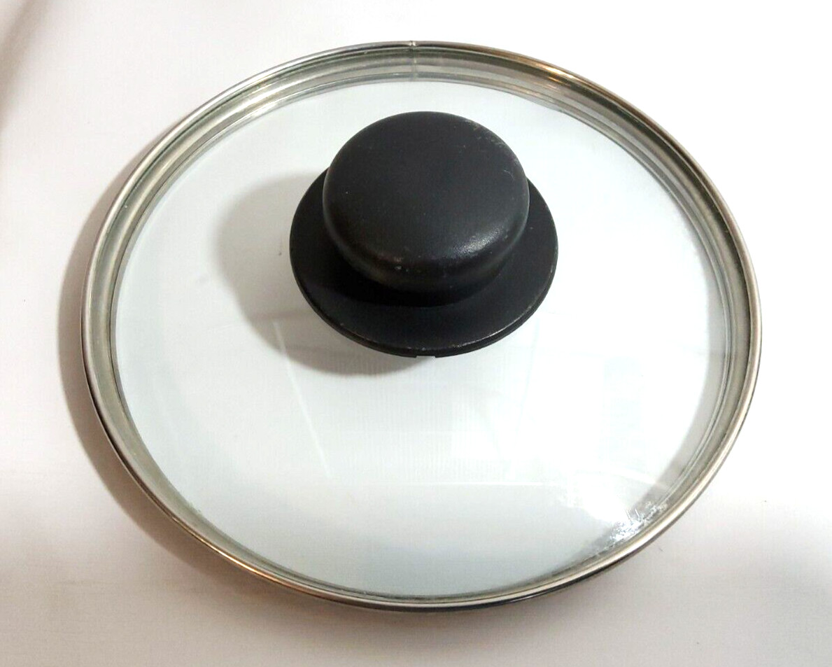 Replacement Glass Metal Cooking Pot Lid with Black Plastic Knob About 7 1/8″