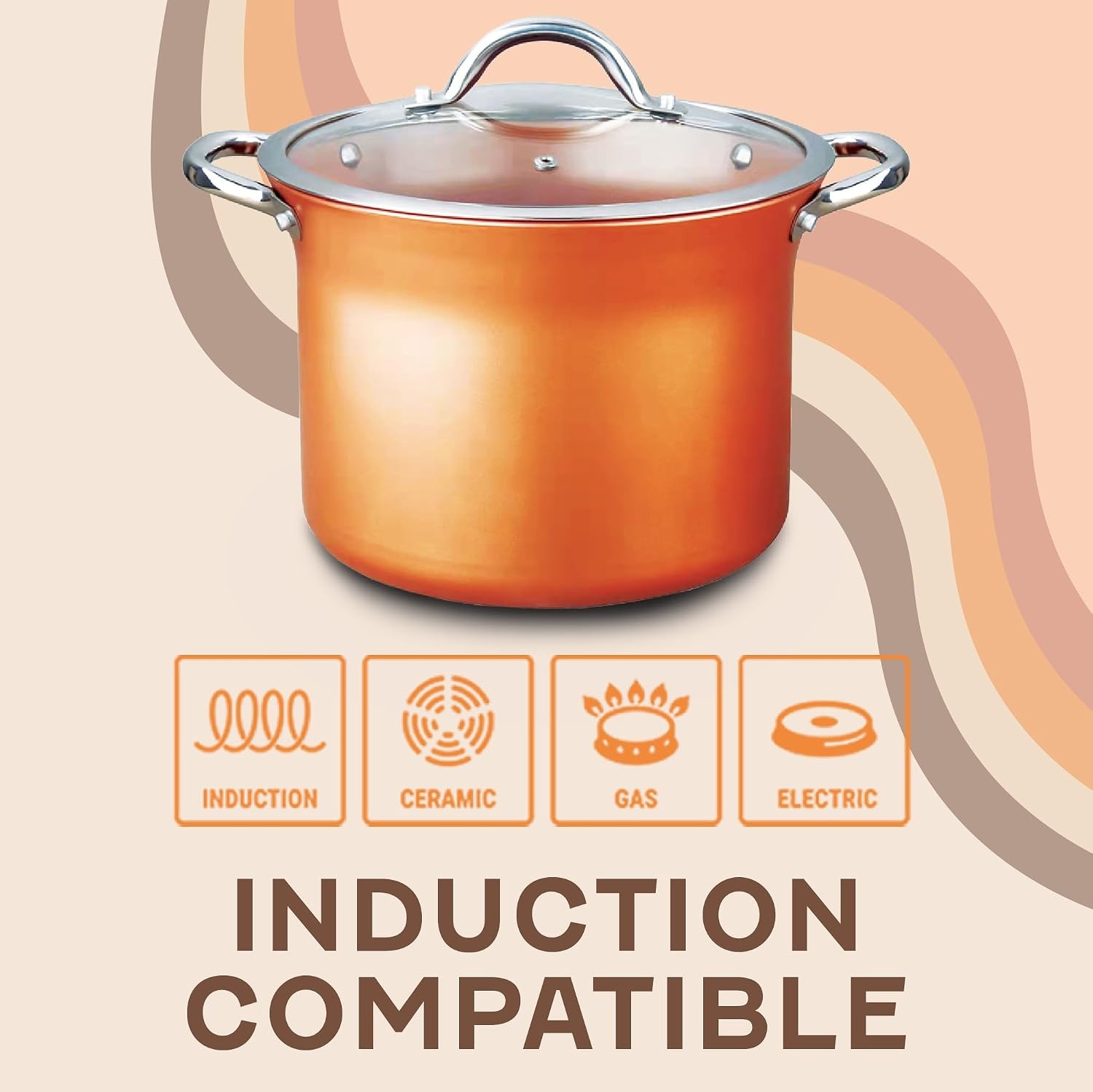 CONCORD 7 QT Copper Non Stick Stock Pot Casserole Coppe-Ramic Series Cookware