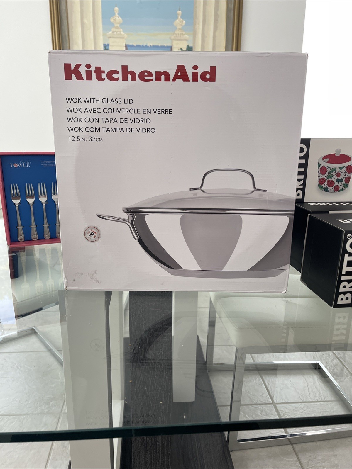 KitchenAid Wok Stir Fry Skillet with Glass Lid 12.5 Inches Never Used In Box