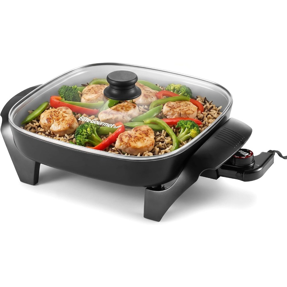 1200W Square Ceralast Electric Skillet PFAS Free Dishwasher Safe Kitchen Pan