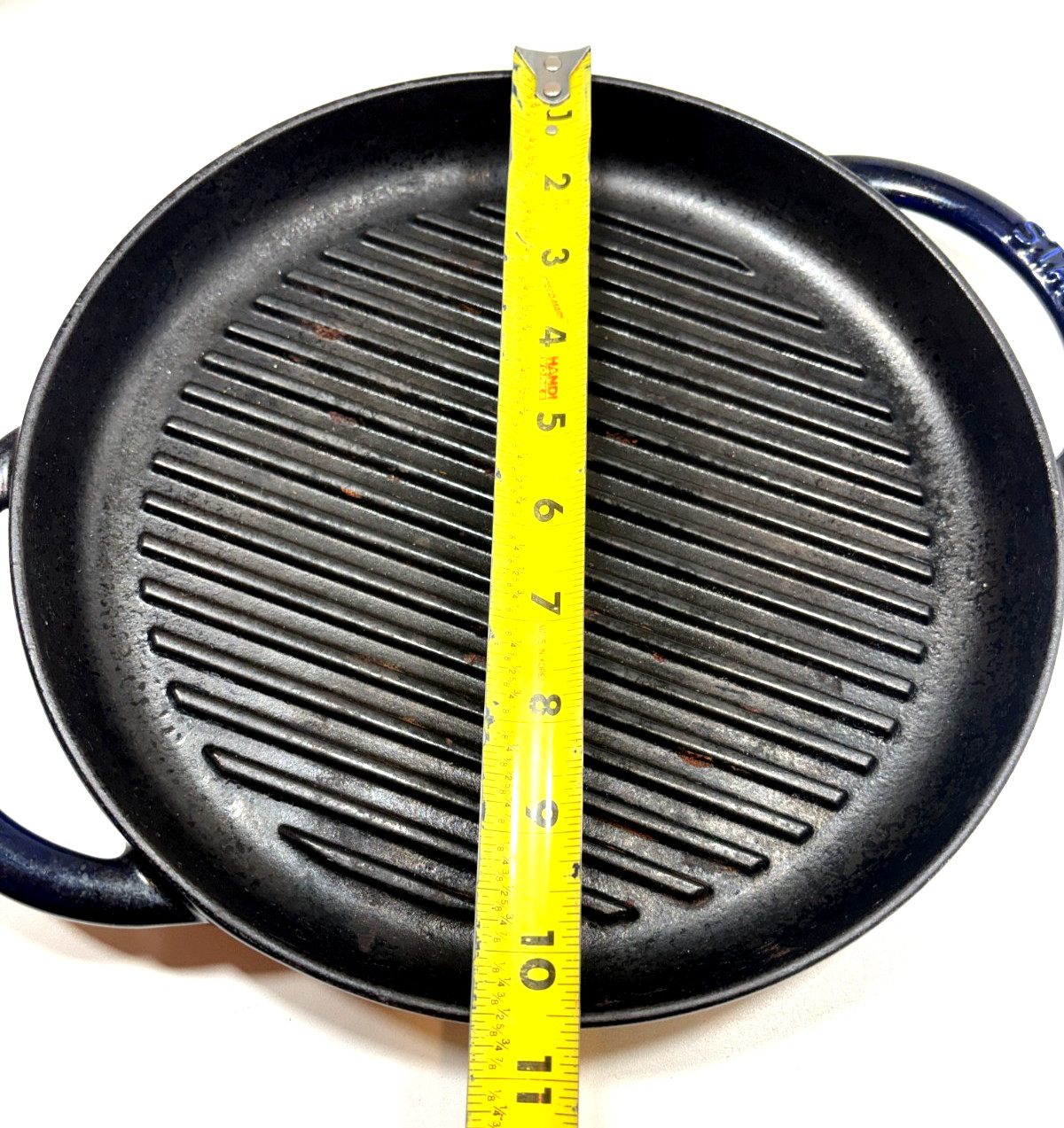 Staub Pure 10.5″ Round Enameled Cast Iron Grill Pan Dark Blue with Two Handles