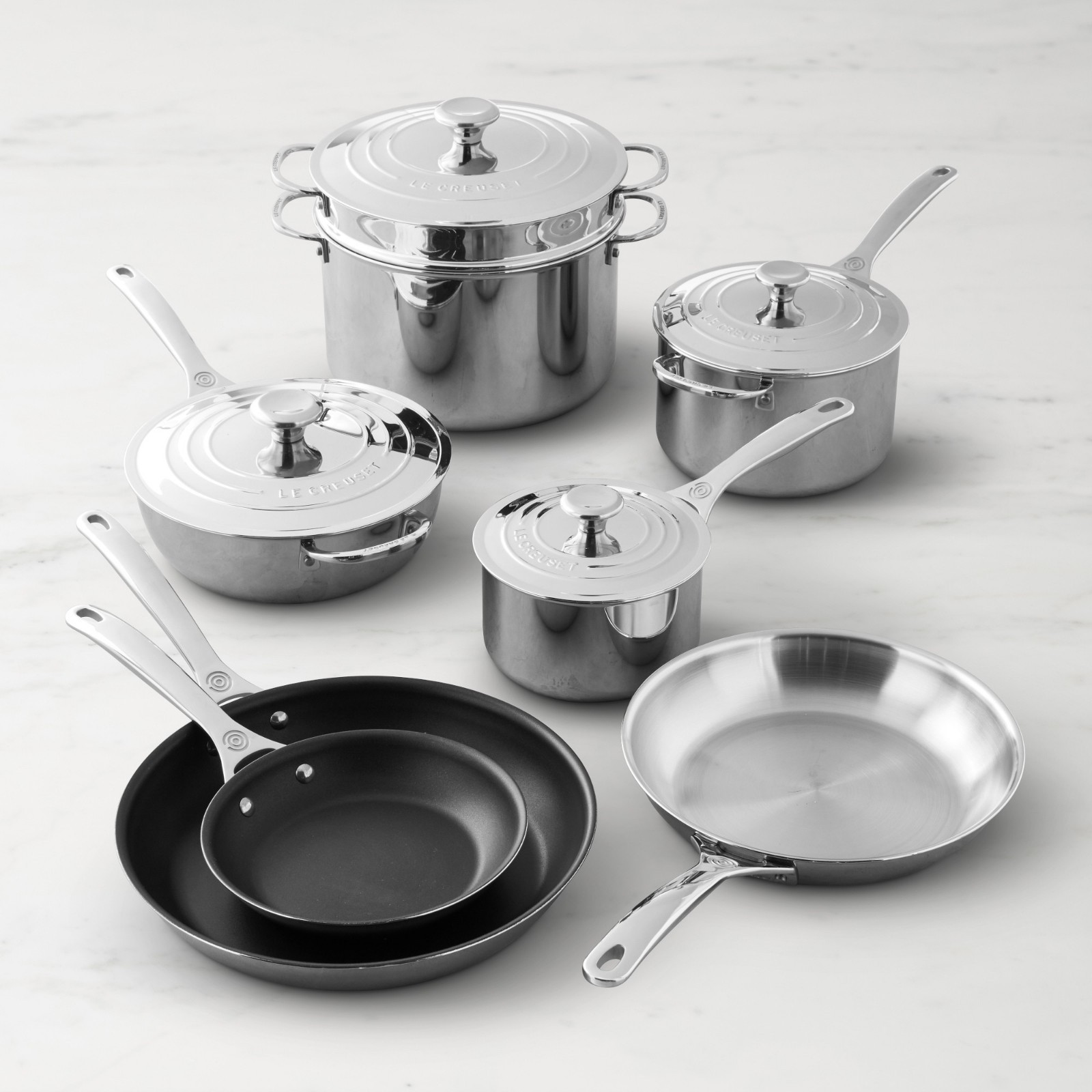 Le Creuset Signature Stainless-Steel Mixed Material 12-Piece Cookware Set, Ships