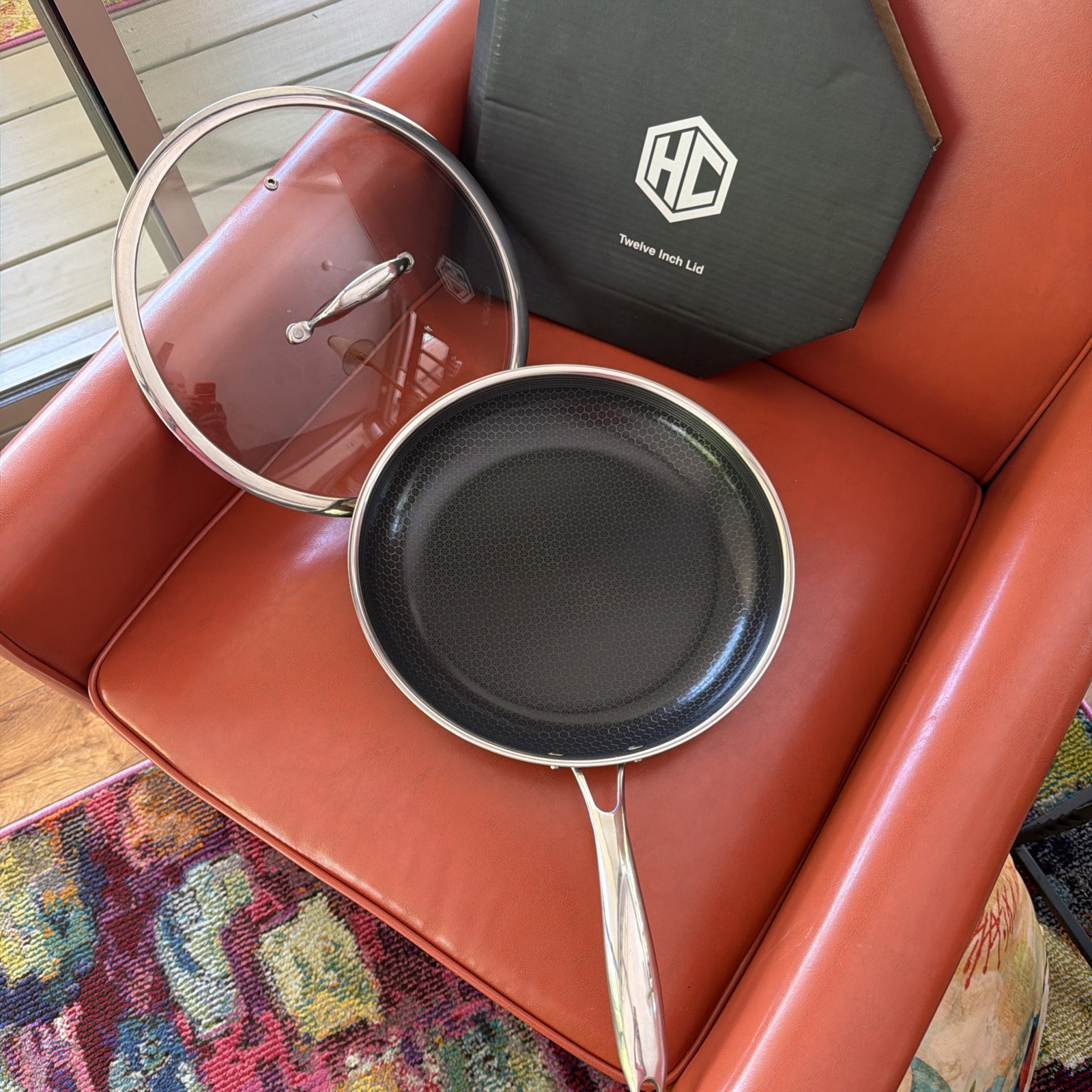 SUPER NICE HexClad Hybrid 12” Nonstick Frying Pan w Temper Glass Lid OPEN BOX