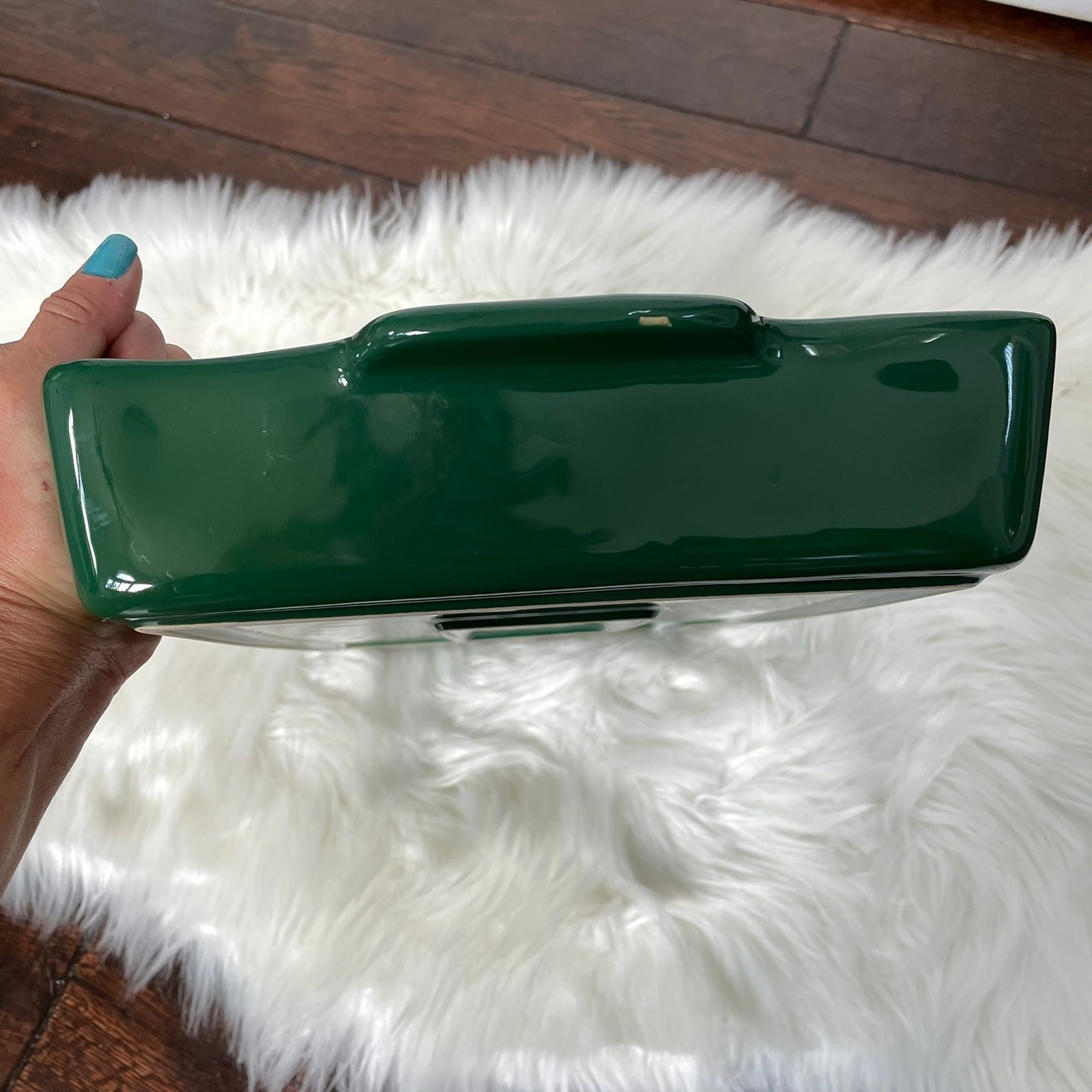 Rae Dunn Christmas Magic Lasagna Dish Ceramic Baking Green Magenta FLAW CHIPPED