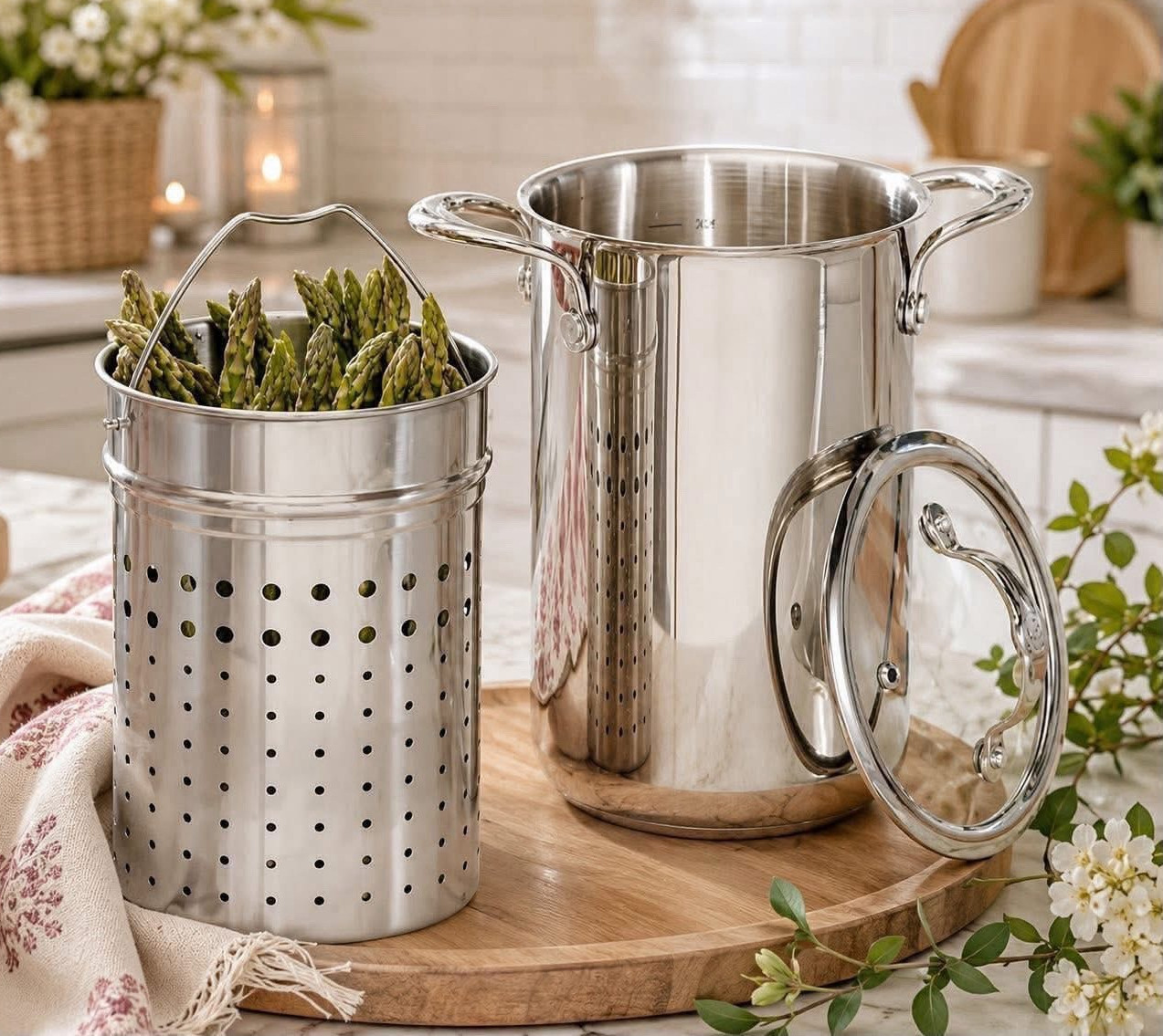 Stainless Steel 4 qt Asparagus Steamer Pot w/ Insert & Lid, Induction Ready