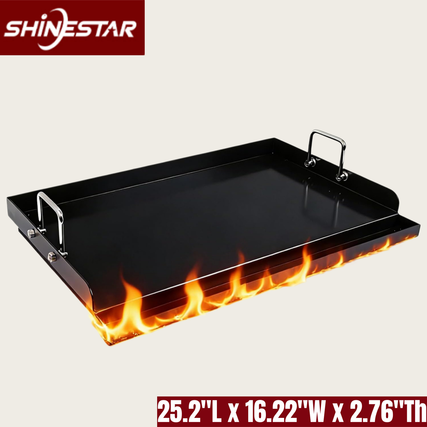 25×16 in Carbon Steel Griddle, Ceramic Nonstick Foldable Handle & Anti-Warp Base
