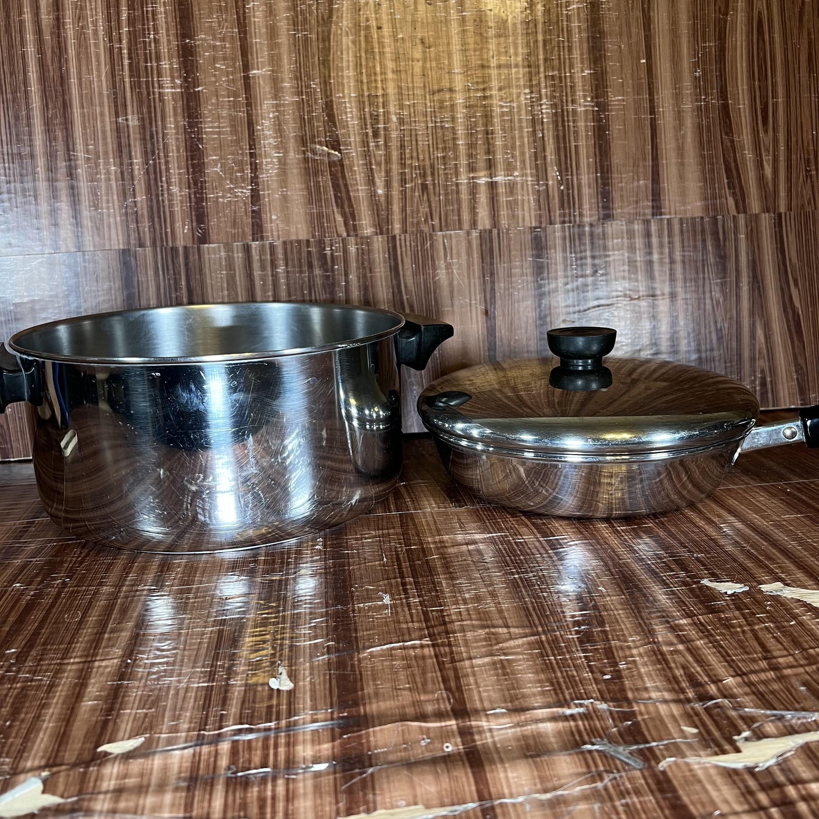 Vintage Revere Ware Stainless Cookware Set 4.5 Qt Stockpot 8in Skillet W/Lid USA