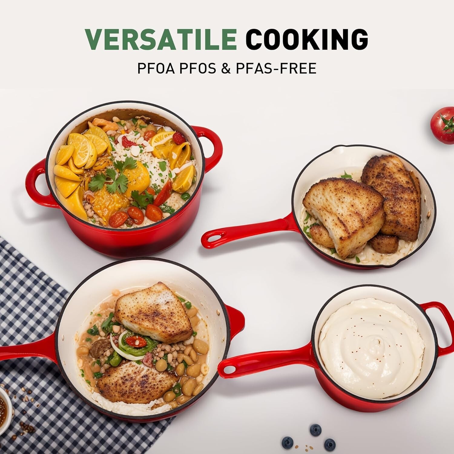 Enameled Cast Iron Cookware Set – Set of Dutch Ovens,Ceramic Nonstick Coated
