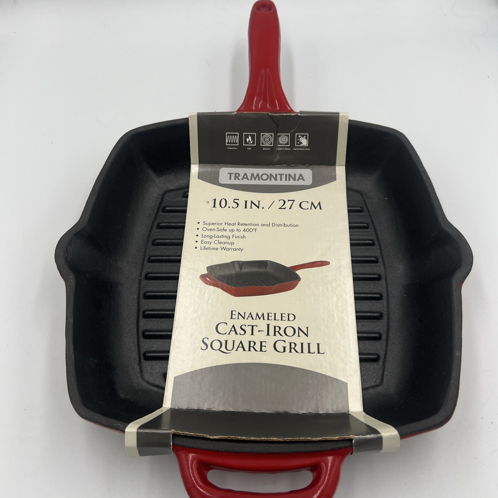 New Tramontina 10.5″ Cast Iron Grill Pan – Red
