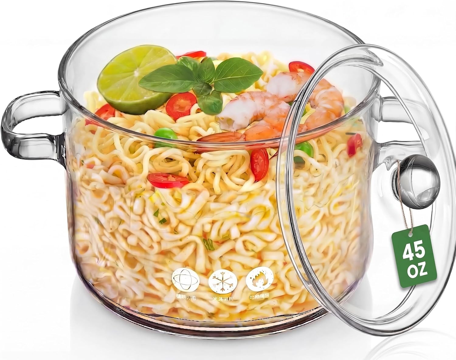 High Borosilicate Glass Soup Pot W/ Lid & Double Handles Transparent Cooking Pot