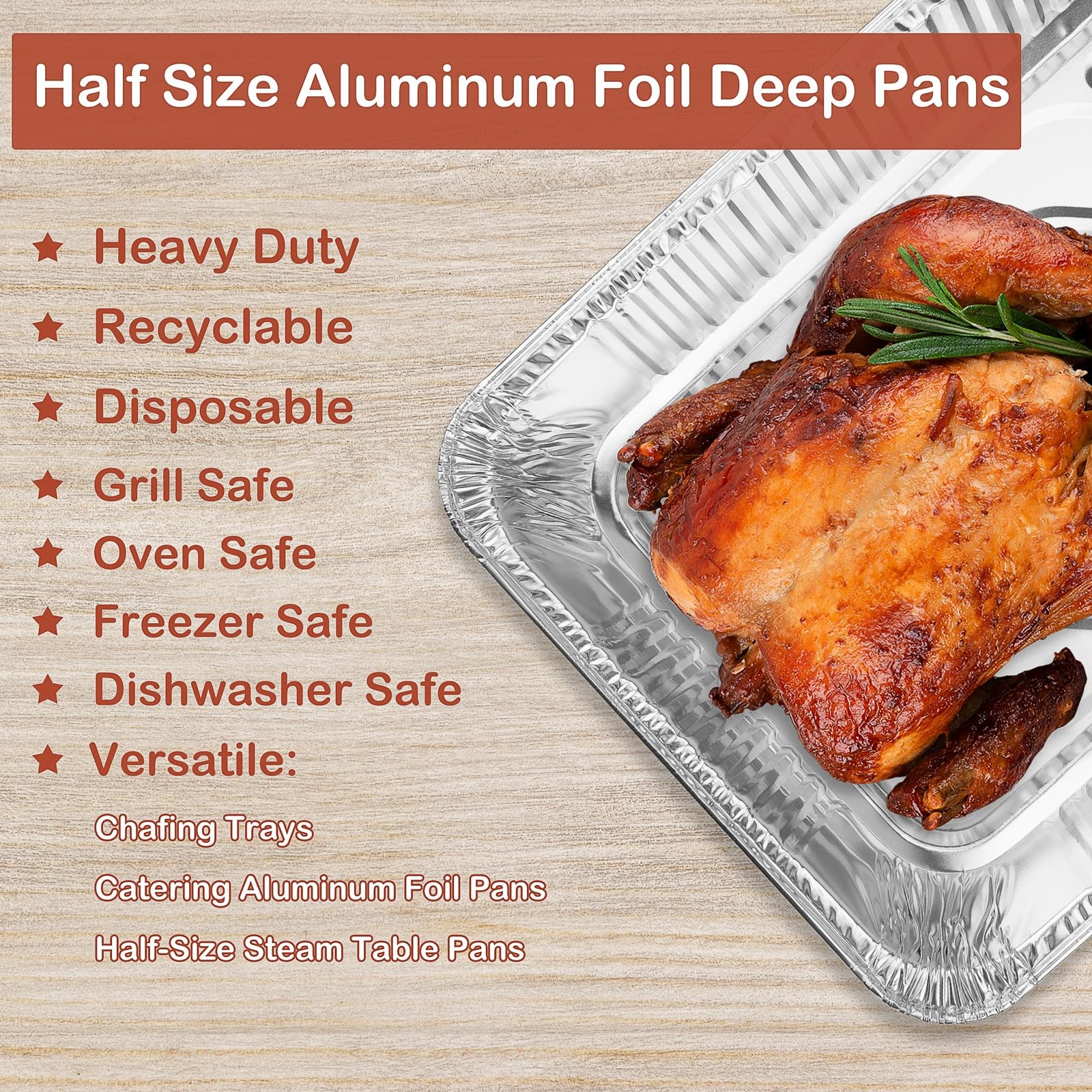 Roponan 9X13 Aluminum Foil Pans 40-Pack Half Size Disposable Aluminum Foil