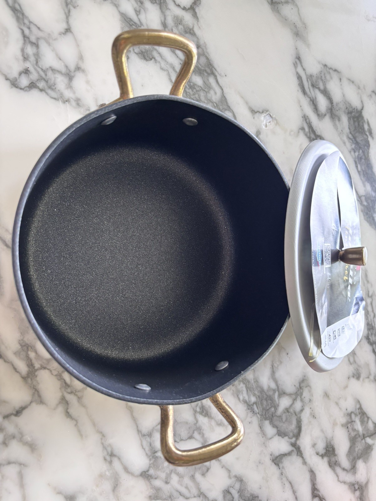 Salutella Mini Chef Stock Pot Black /Gold 6.5″ 16Cm Wide Pan w/Lid -ITALY New