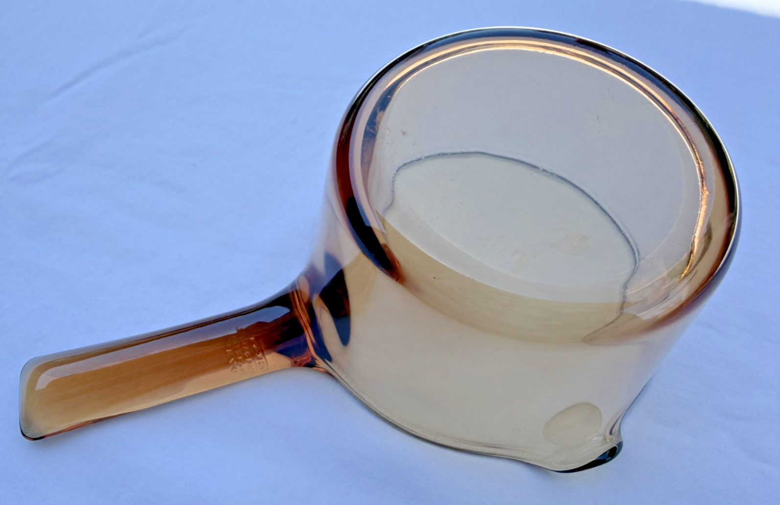 Vintage Visions Corning France 0.7L Amber Glass Saucepan Pot Spout NO LID Vtg