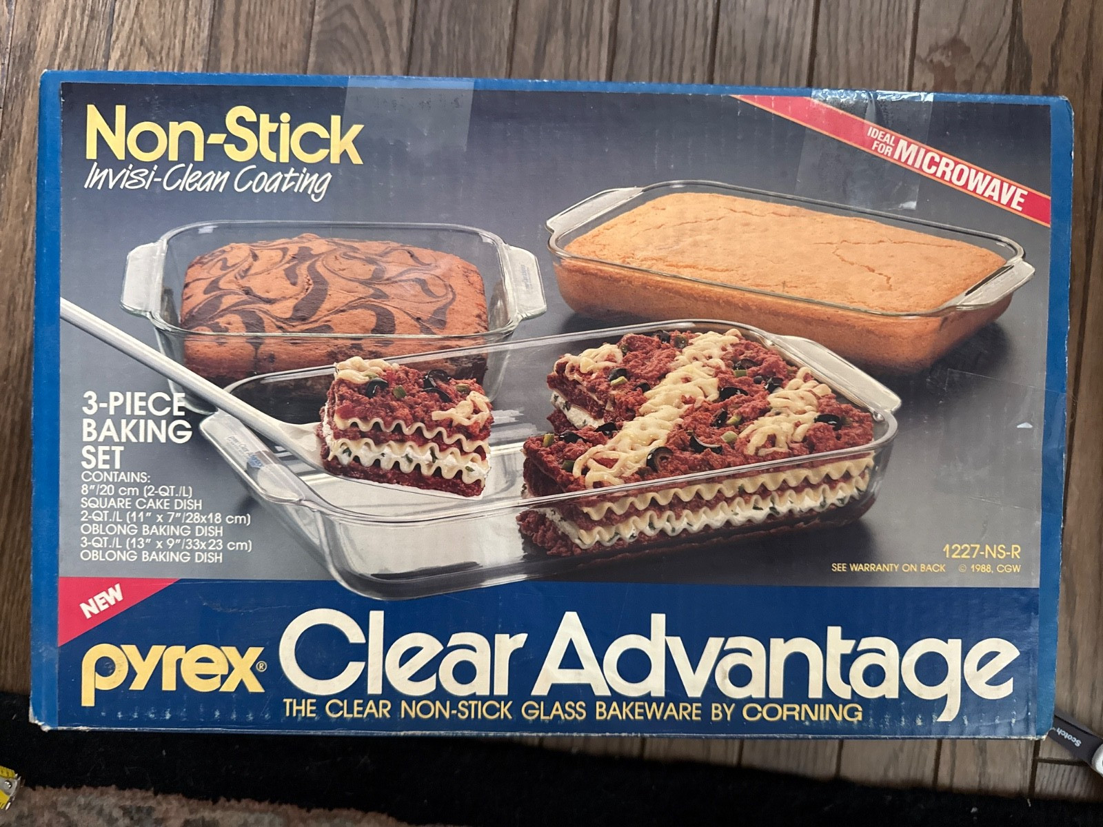 Vintage 1988 Pyrex Clear Advantage 3-Pc. Non-Stick Glass Bakeware Set NEW SEALED