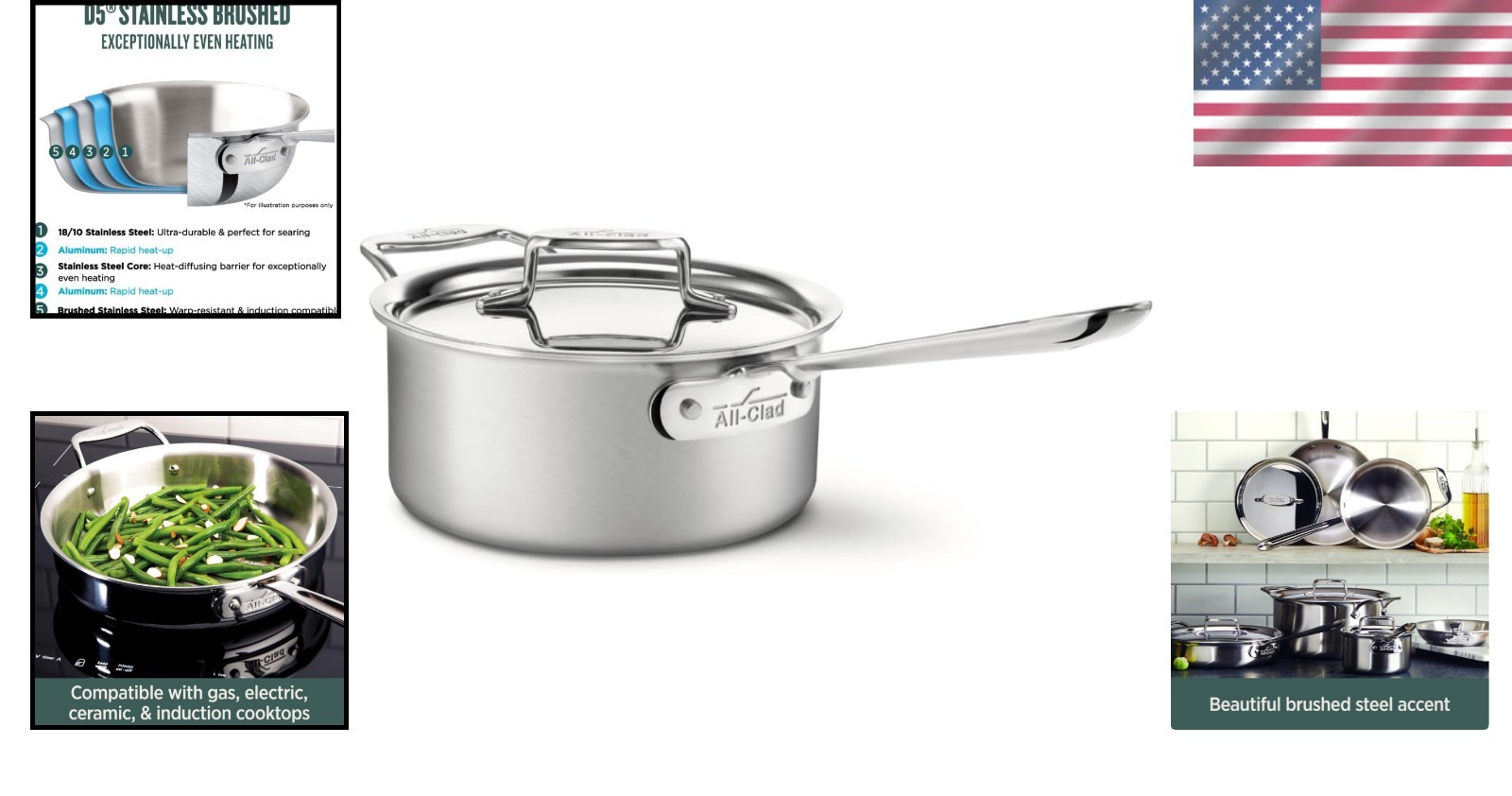 All-Clad D5 5-Ply Stainless Steel 3 Quart Saucepan, Oven Safe & Induction Ready