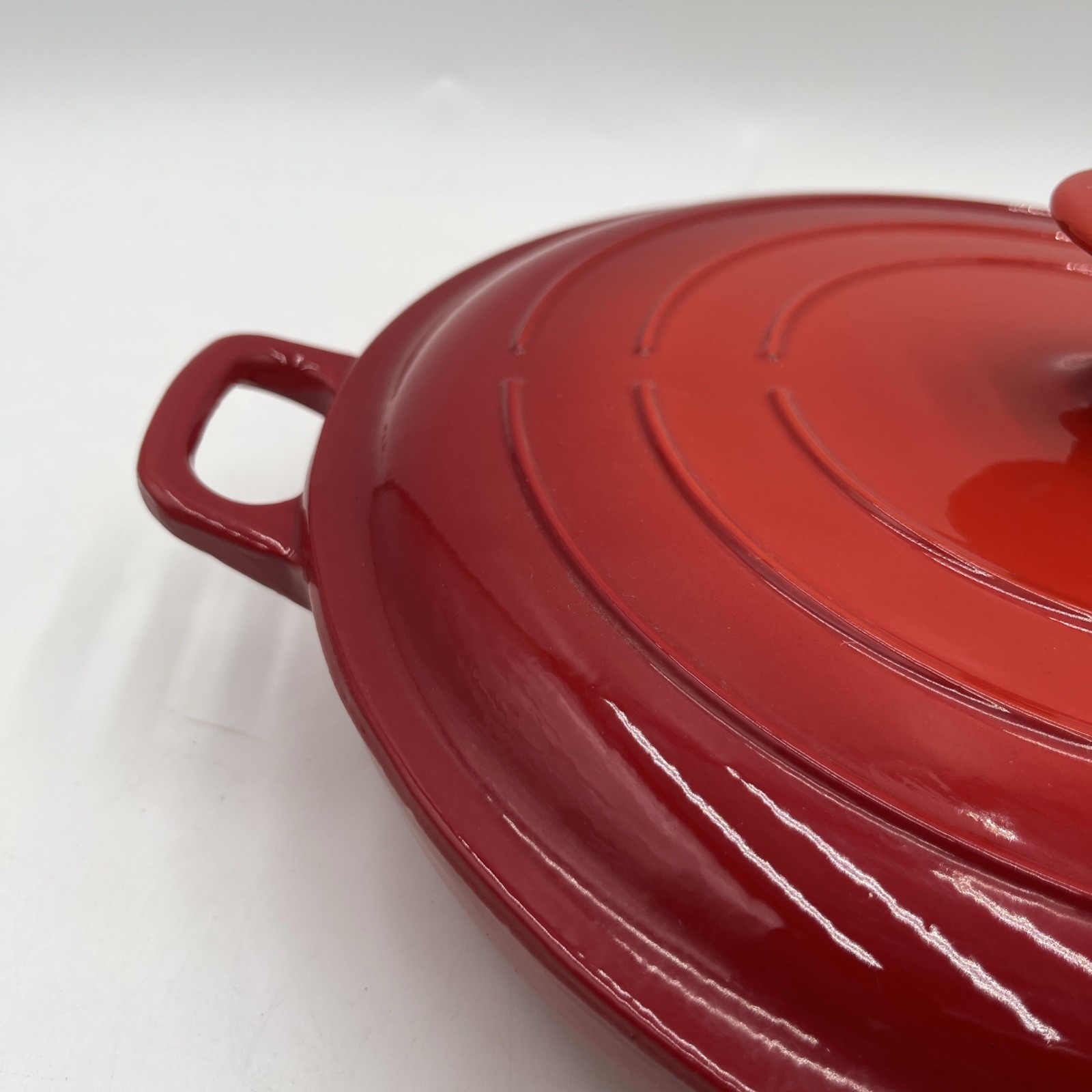 Technique Colorcast Red Enameled Cast Iron Pan Lid Casserole Vintage 12.25”