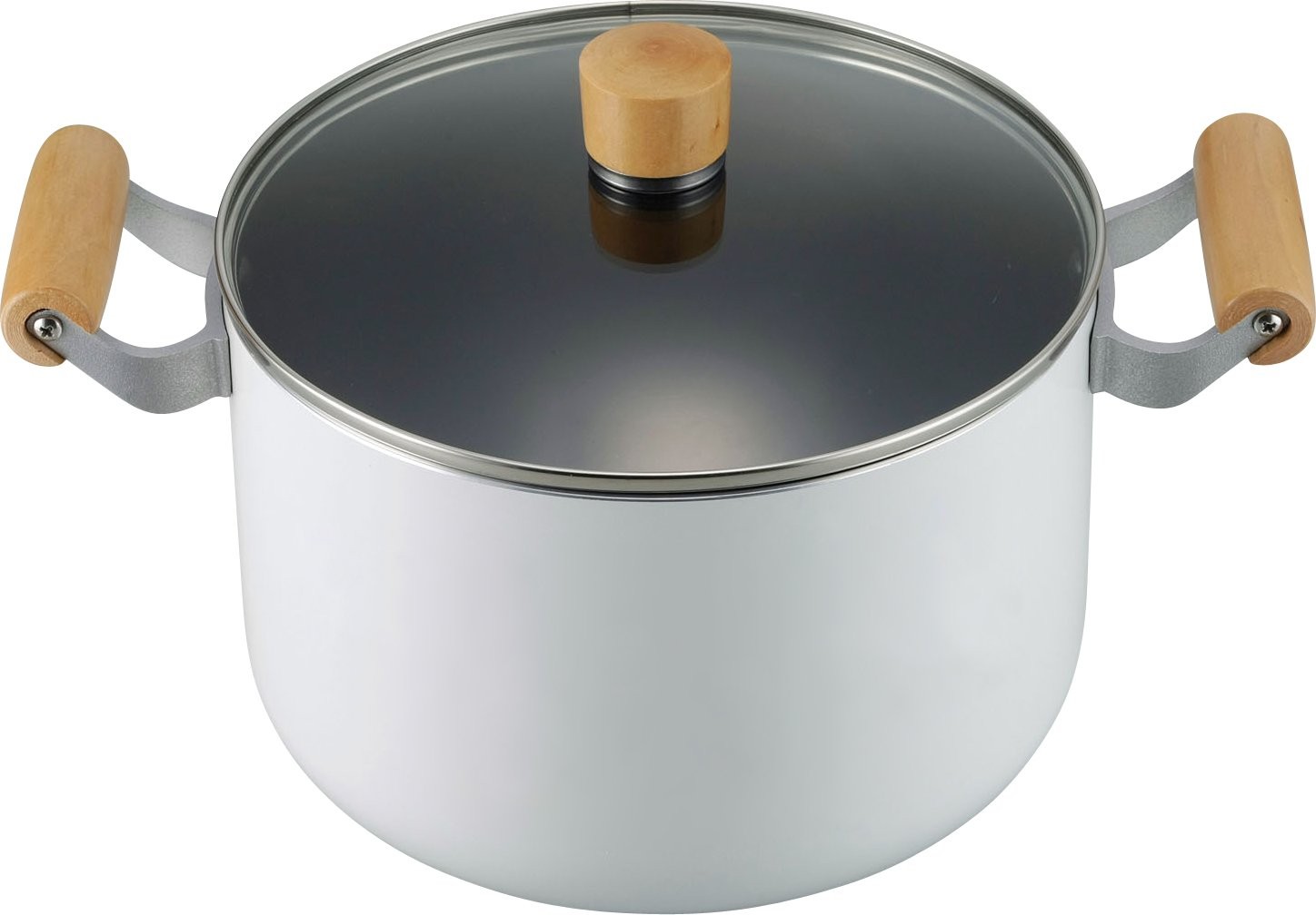 Wahei Freiz 22cm Casserole Dish with Glass Lid, White, Wooden Handle, Induction