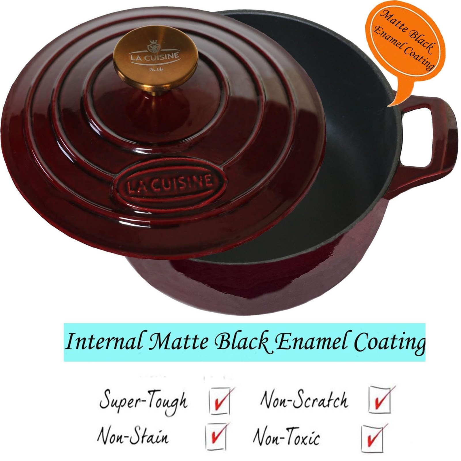 La Cuisine For Life La Cuisine Enameled Cast Iron Dutch Oven Casserole Pot Lid
