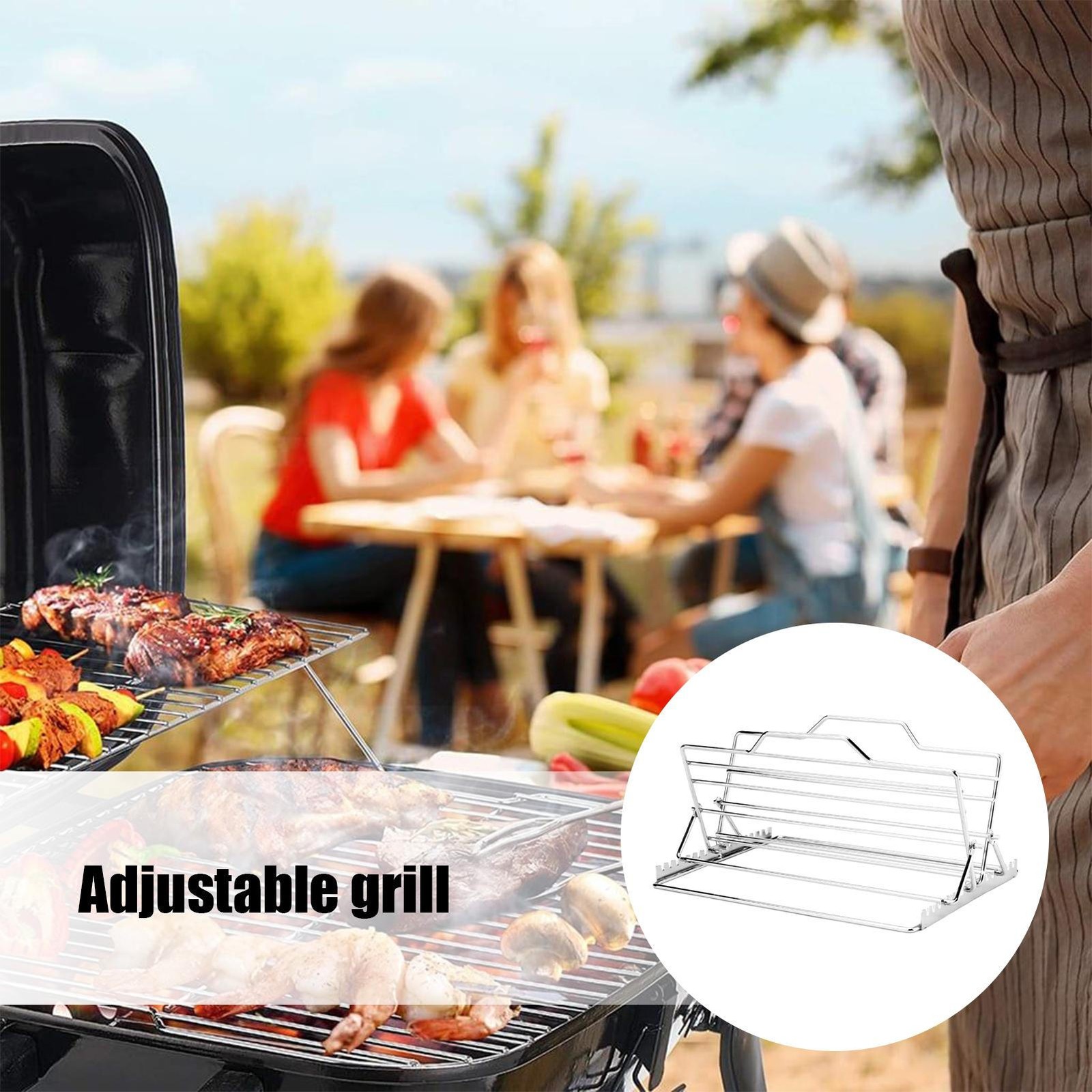 Adjustable V-Shaped Stainless Steel Roasting Rack Turkey Grill Tray