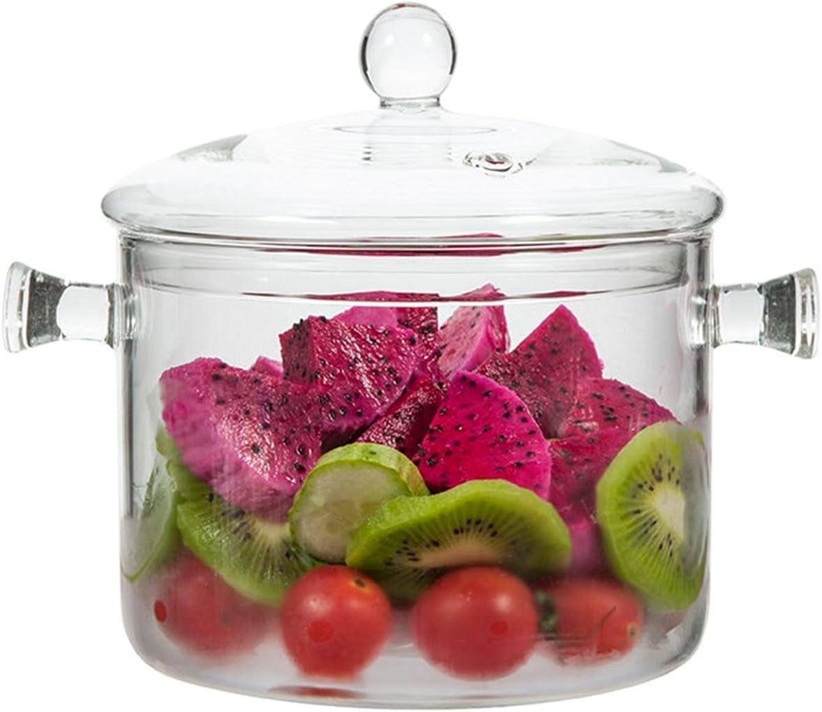Glass Cooking Pots 2L/67OZ Heat-Resistant Borosilicate Glass Saucepan W/ Cover