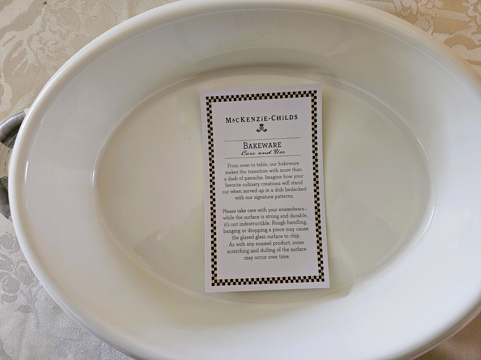 Mackenzie Childs STERLING CHECK ENAMEL MEDIUM OVAL GRATIN DISH Hand-Painted