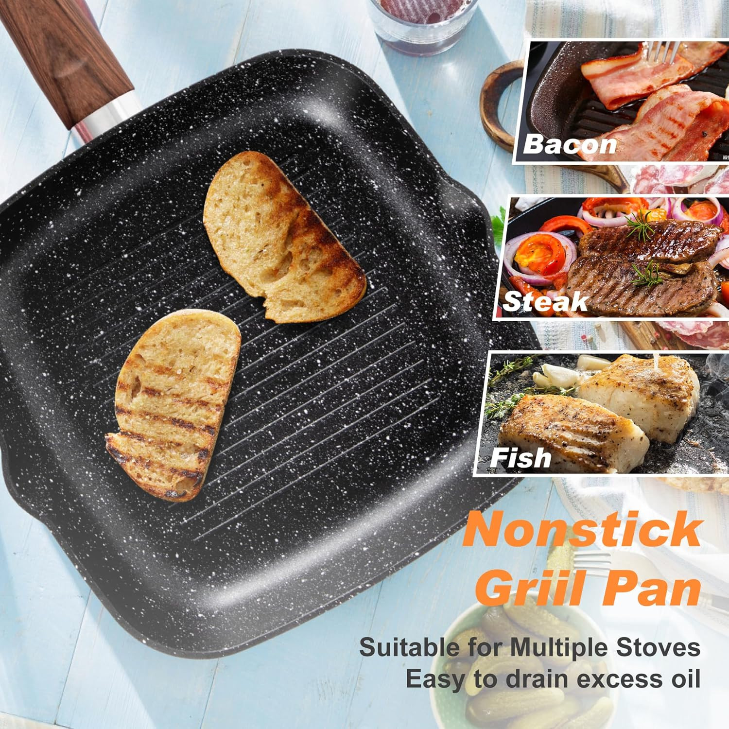17-Piece Nonstick Granite Cookware Set – Induction Safe, Non-Toxic, Black