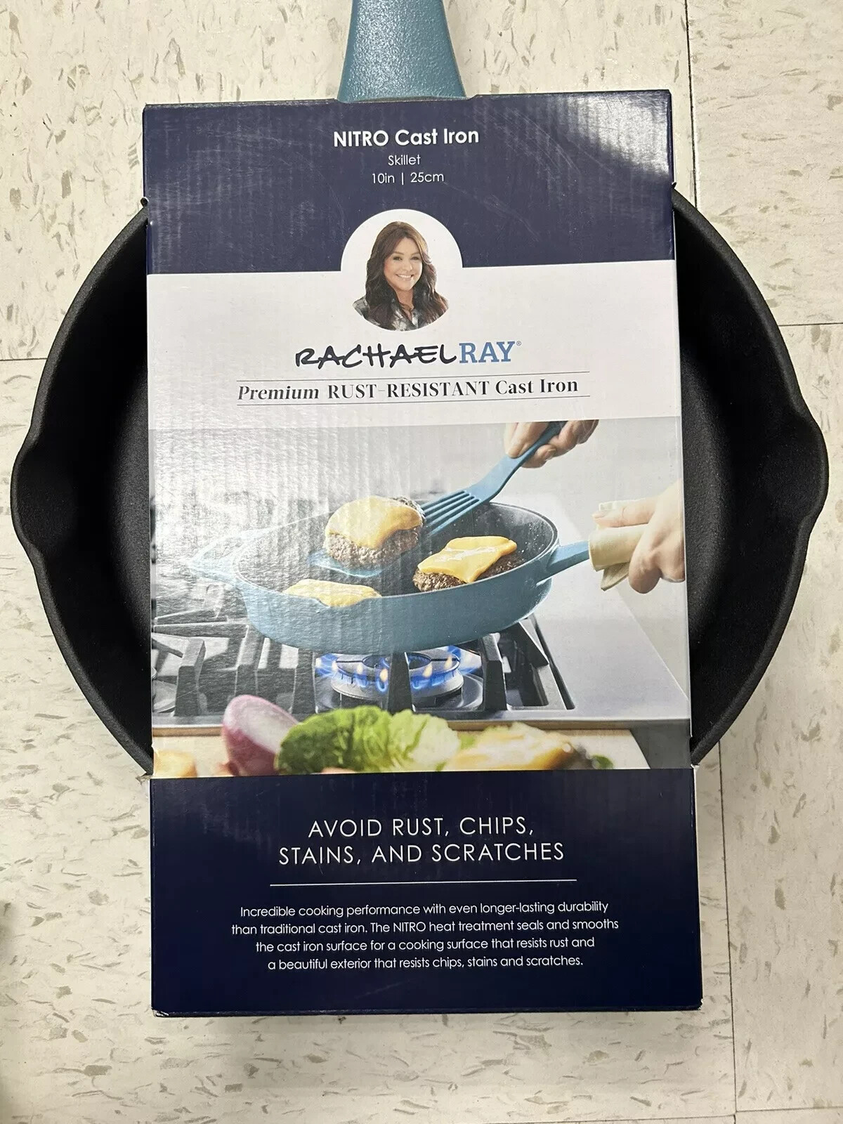 Rachael Ray Premium RUST-RESISTANT Cast Iron Skillet 10 inch, Agave Blue ~ New