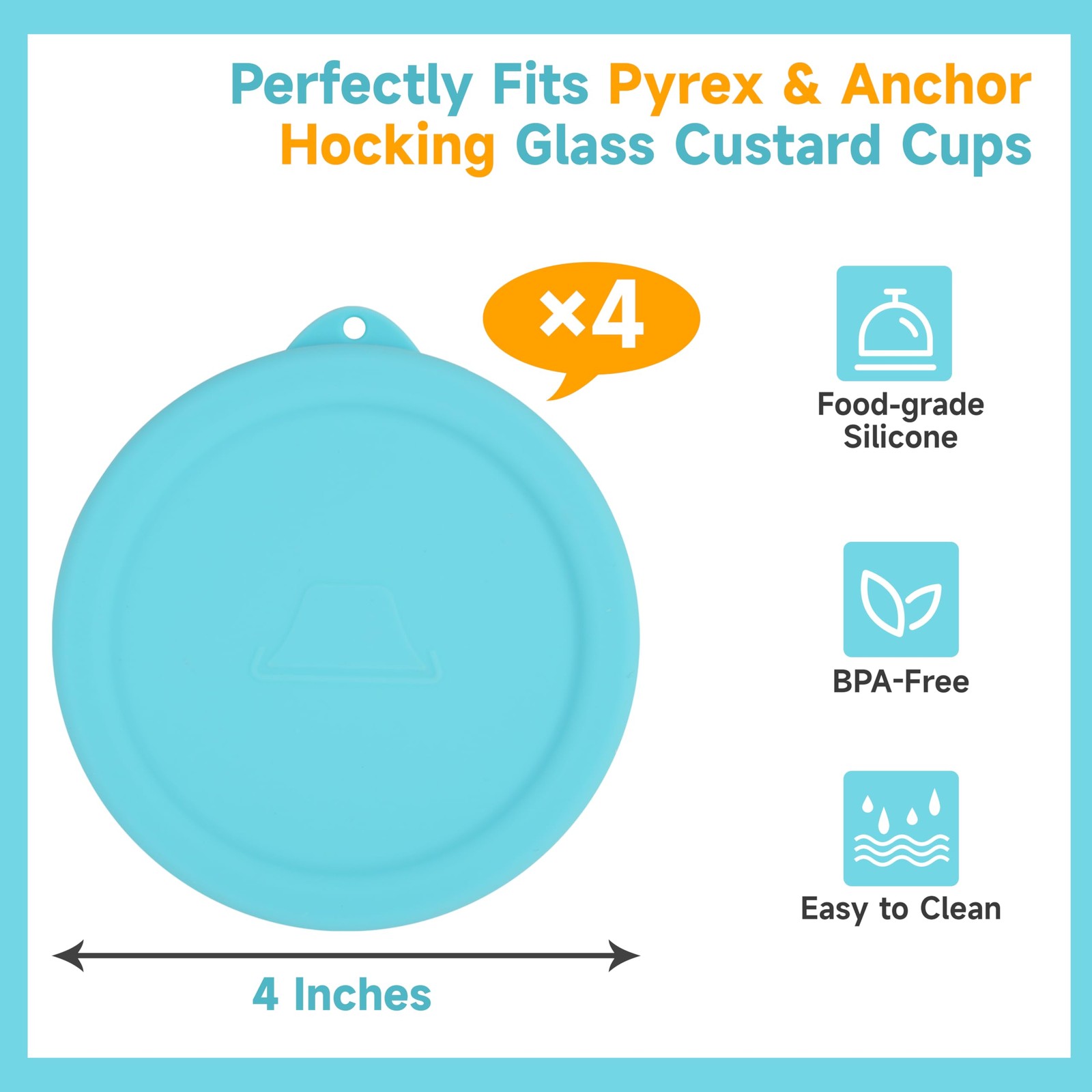 4 Pcs Silicone Ramekin Lids for 6oz Custard Cups Airtight Food Storage