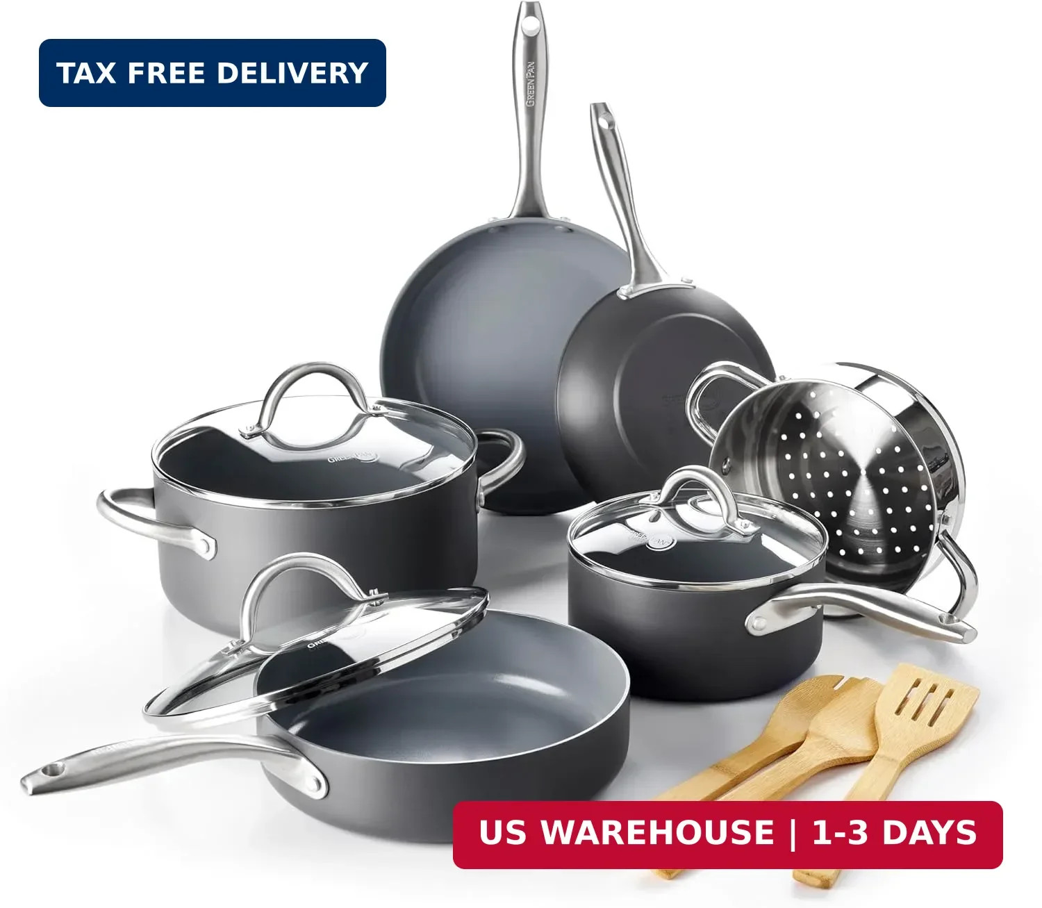 GreenPan Lima Hard Anodized Healthy Ceramic Nonstick 12 Piece Cookware Pots and
