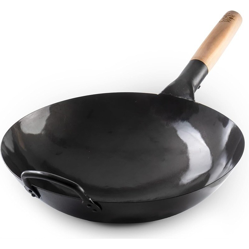 Pre-seasoned 13 Inch Carbon Steel Wok Traditional Round Bottom Stir Fry Pan New