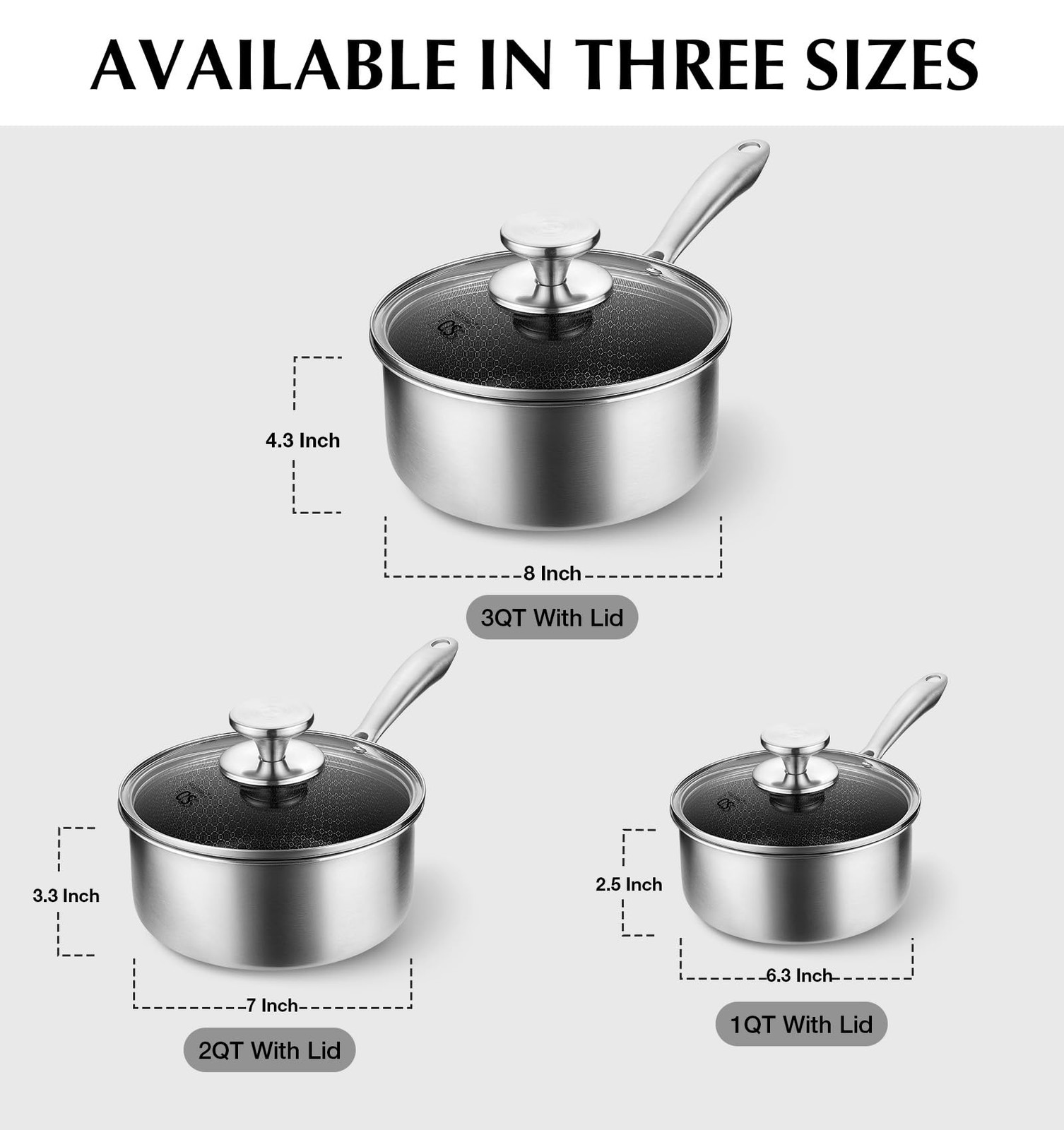 Hybrid Nonstick Stainless Steel Saucepan Set, 6-Piece Triply Stainless Steel …