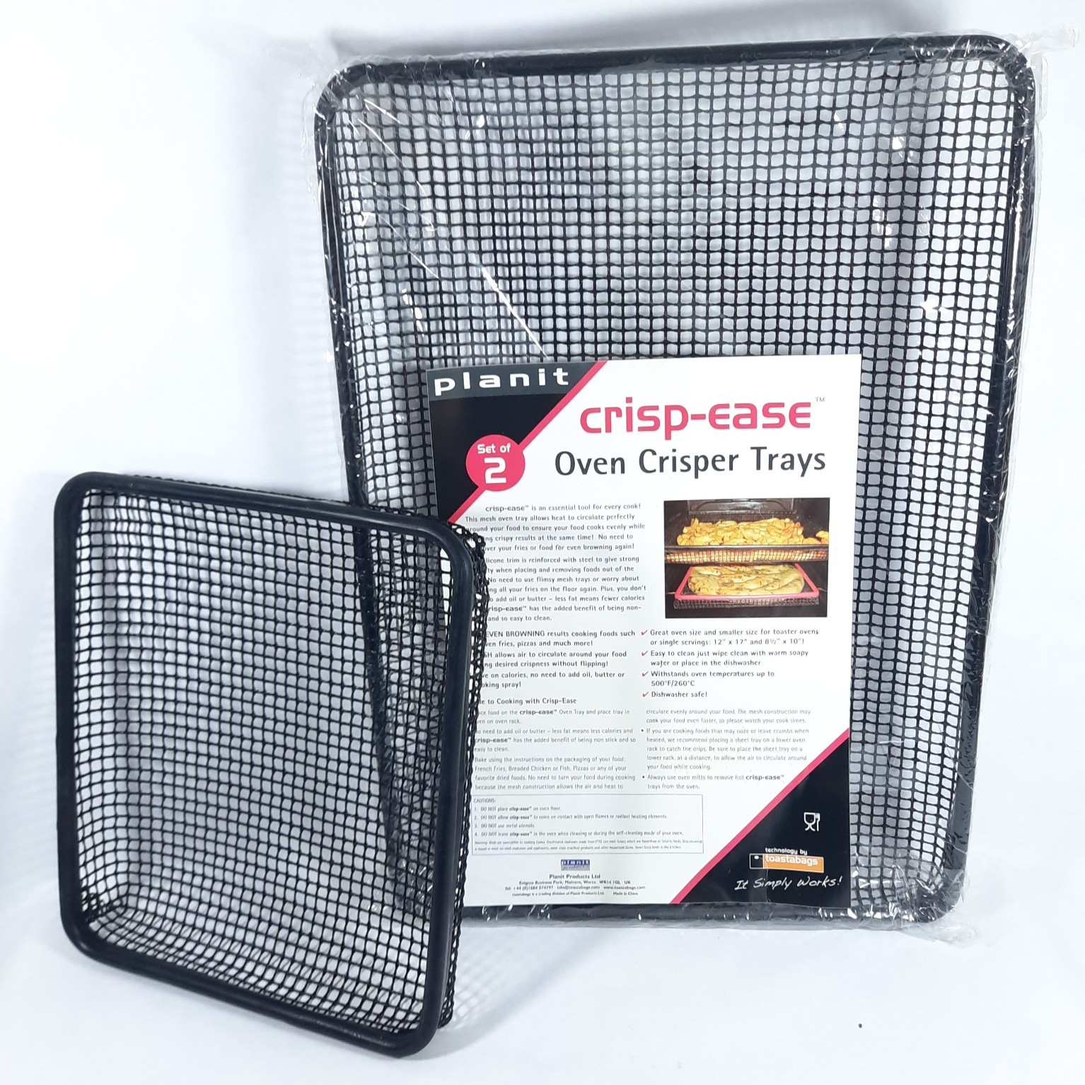 Planit Crisp-Ease Oven Crisper Trays Set of 2 NEW Black Mesh 12×17 and 8.5×10