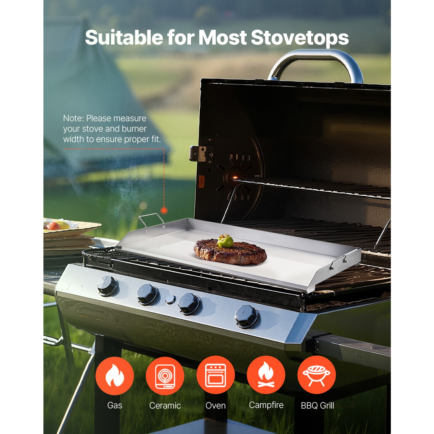 Griddle for Gas Grill, 36″x22″ Stainless Steel Flat Top w/ Grease Trough