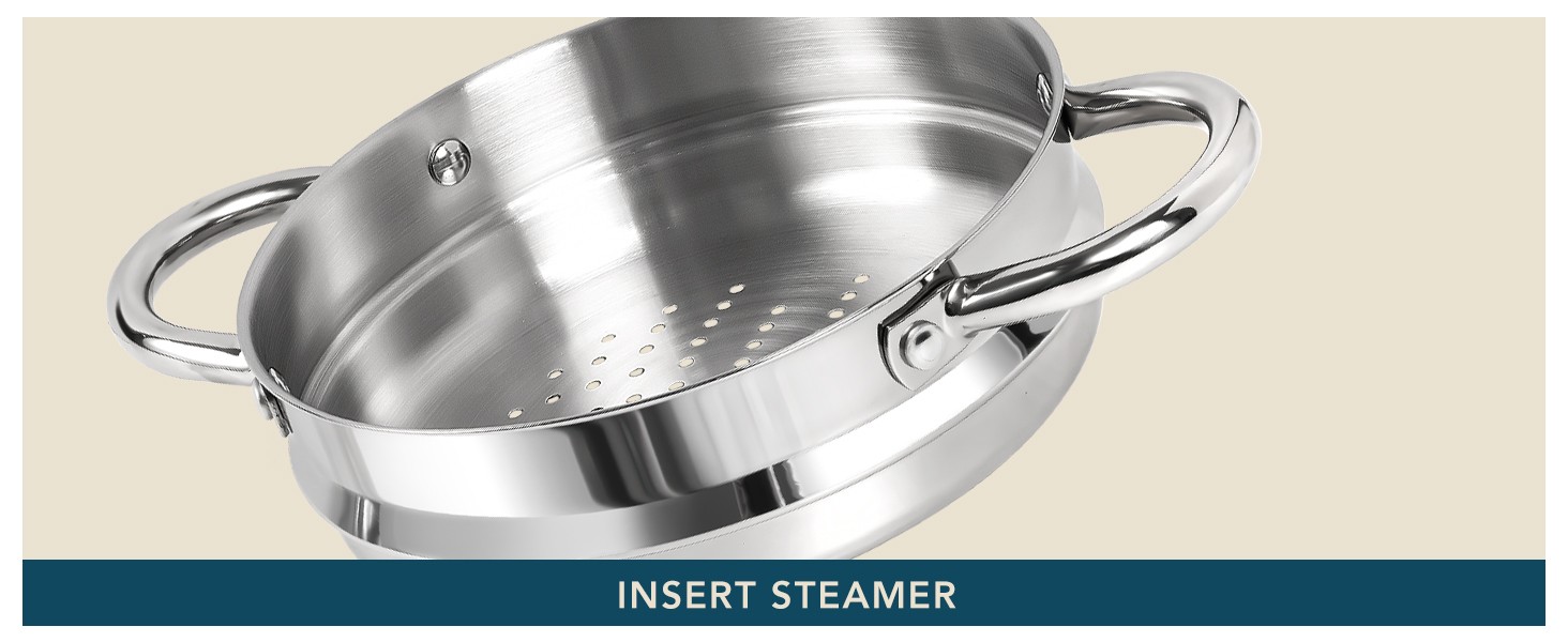1.5 Quart Saucepan with Steamer, Stainless Steel Saucepan with Lid, Triply