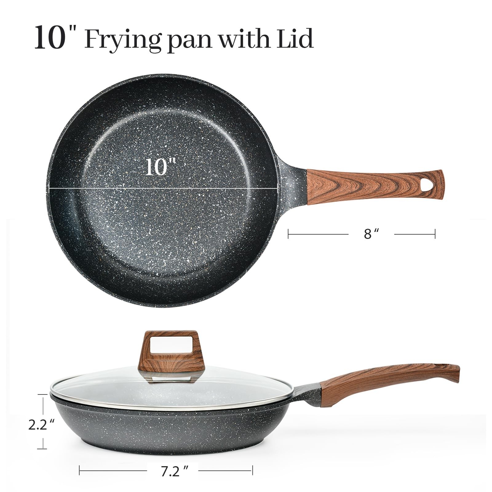 Nonstick Frying Pans Set with Lid, 10 In 11.5 In Aluminum Granite Coating Che…