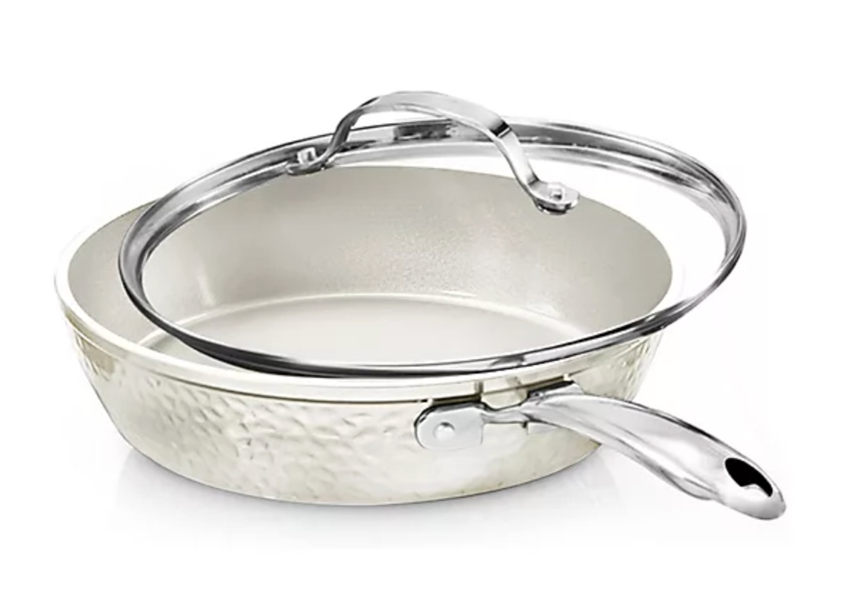 Gotham Steel Hammered Cream 10” Ultra NonstickFry Pan w/ Lid