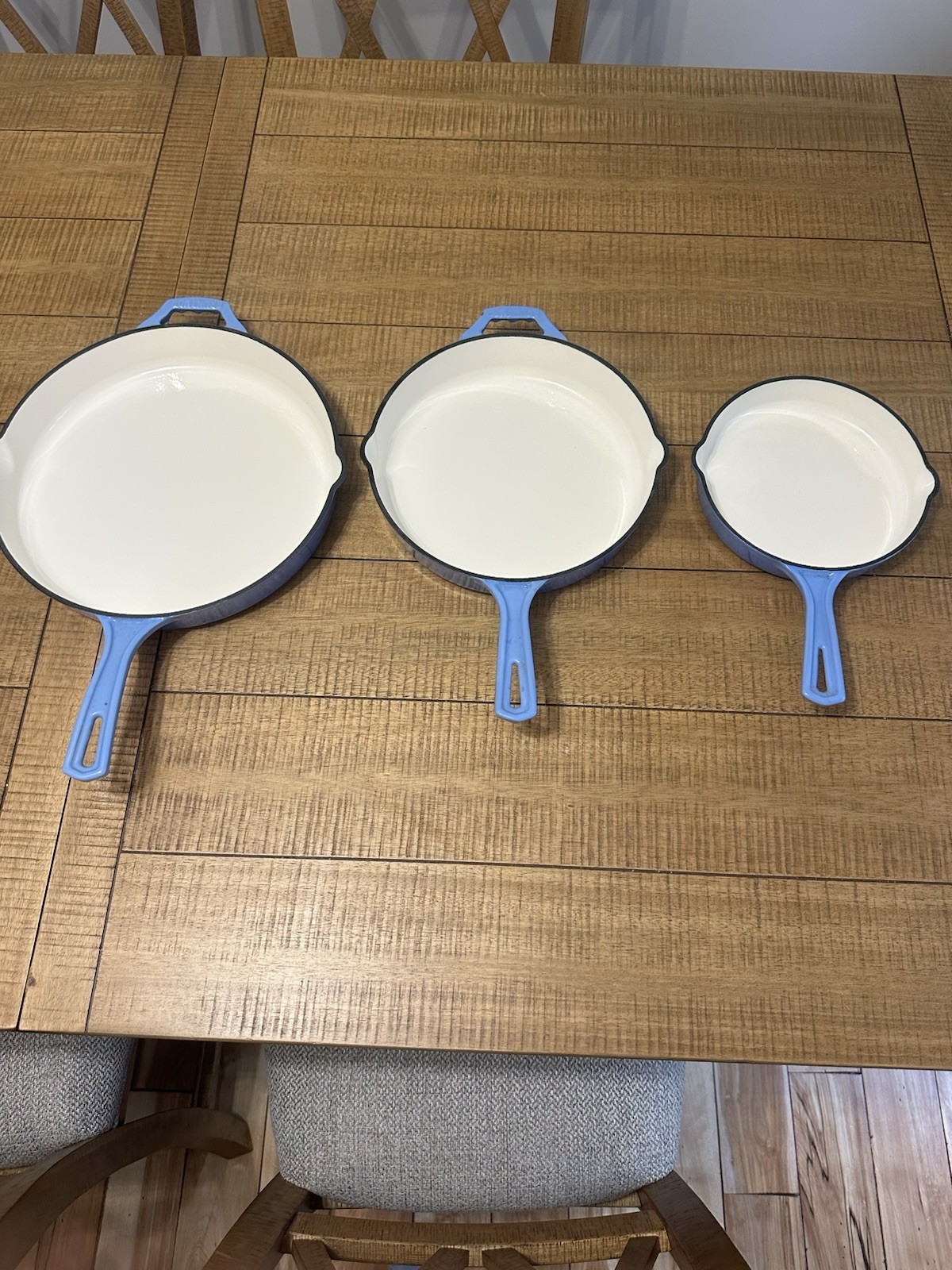 Bruntmor Enameled Cast Iron Skillet Set 3 Piece Blue Skillets Pans 8″ 10″ 12″