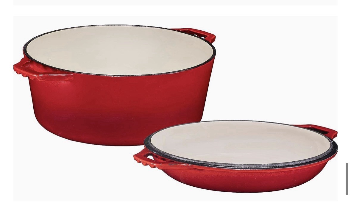 [FREE SHIP] NEW Bruntmor 7QT Dutch Oven 2-in-1 Skillet – Enameled Cast Iron RED
