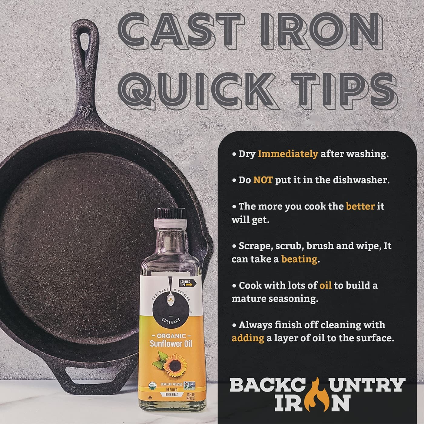 Backcountry Iron 8 Inch Square Grill Pan Medium Pre-Seasoned Cast Iron