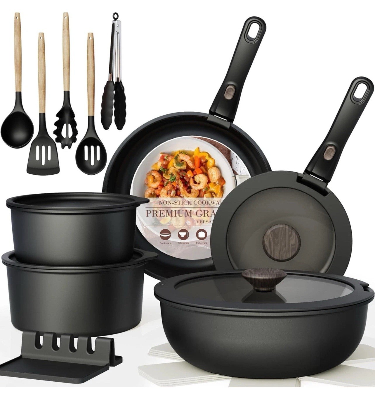 Astercook 20-Piece Pots and Pans Set, Nonstick Cookware Set with Detachable Hand