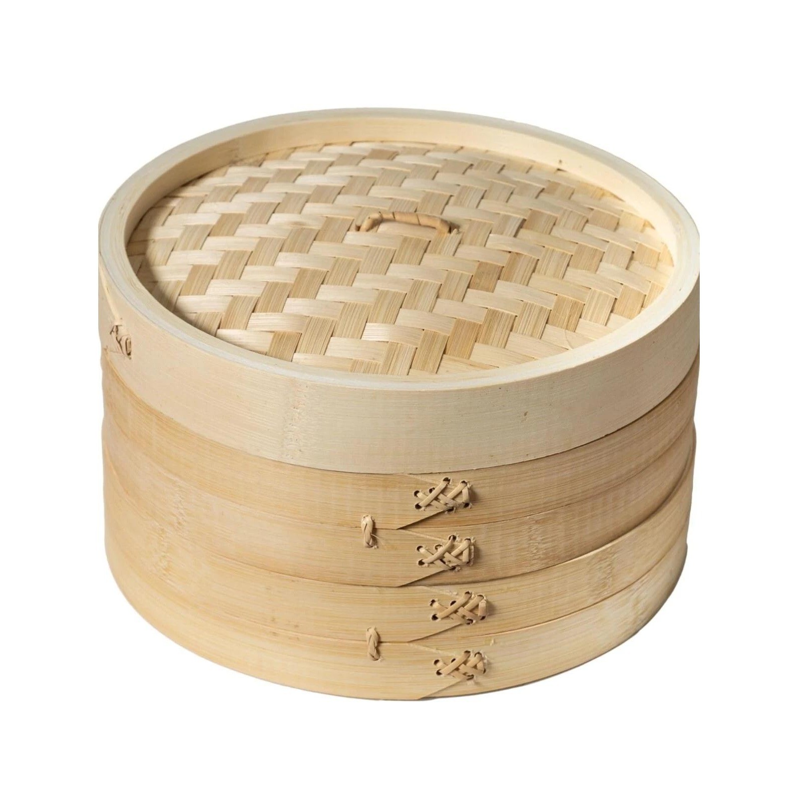 Traditional 10 Inch Bamboo Steamer Basket 2 Tier for Dumplings Buns Vegetables